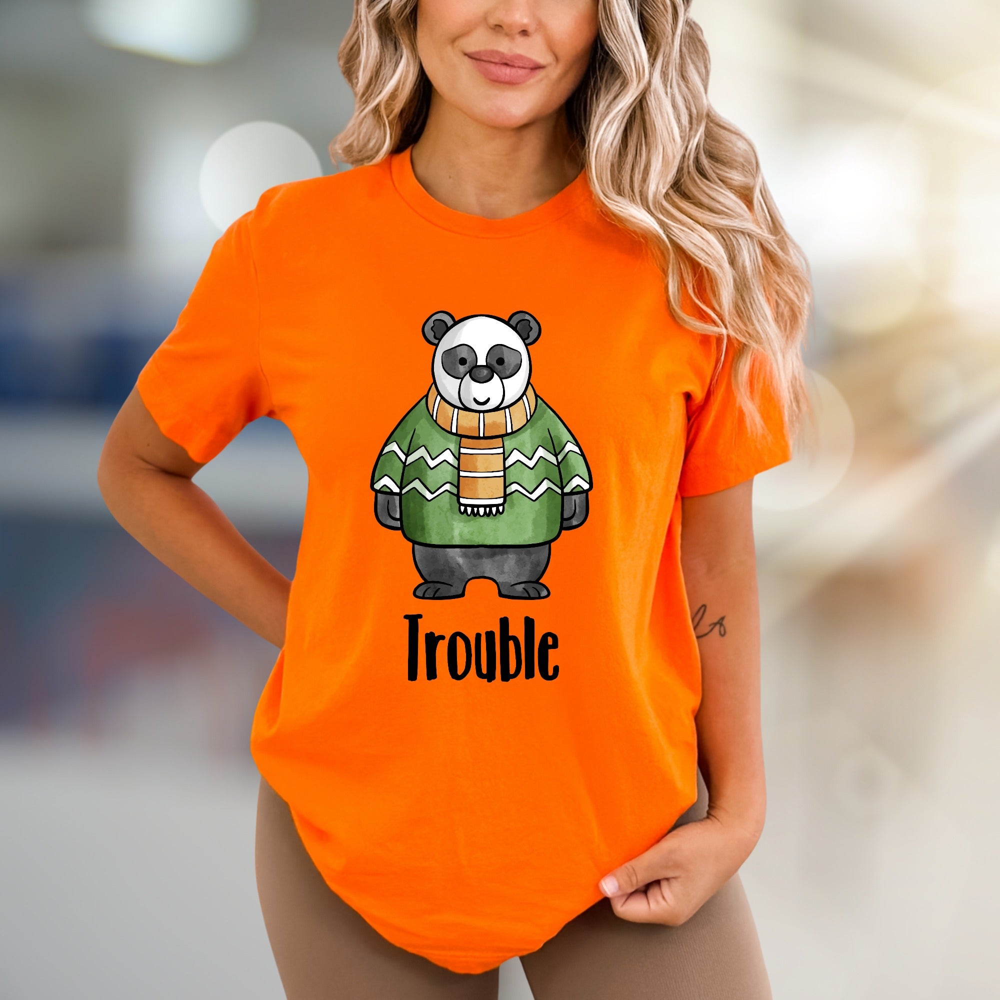 "Trouble" Panda Graphic Tee, a Playful Animal Design for Fun Lovers
