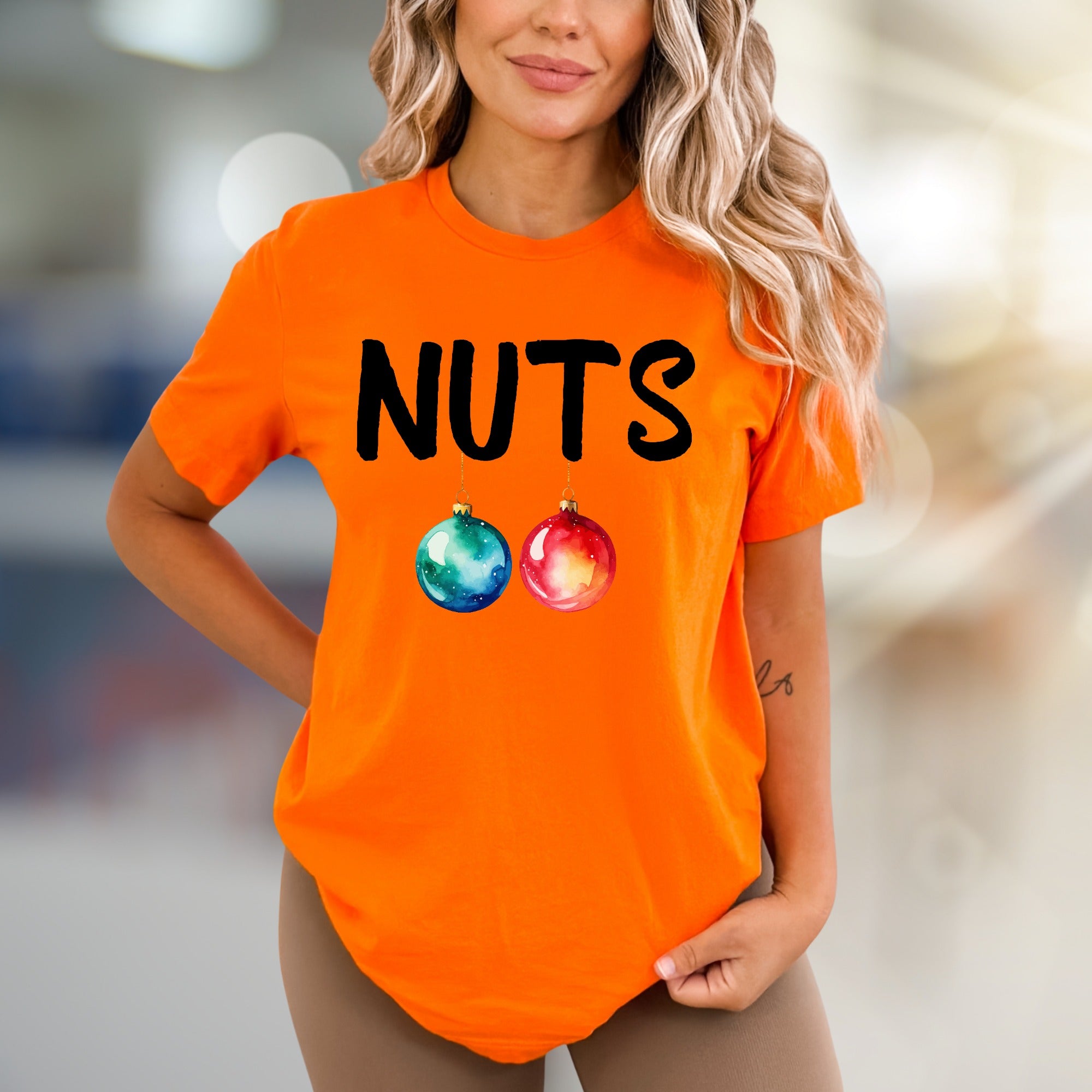 "NUTS" Christmas Ornaments Graphic Tee, a Funny Holiday Pick for Everyone