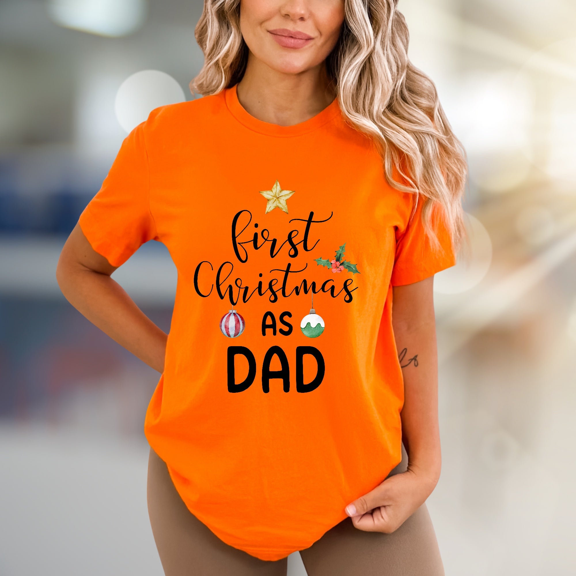 "First Christmas As Dad" Festive Graphic Tee, a New Dad's Holiday Pick