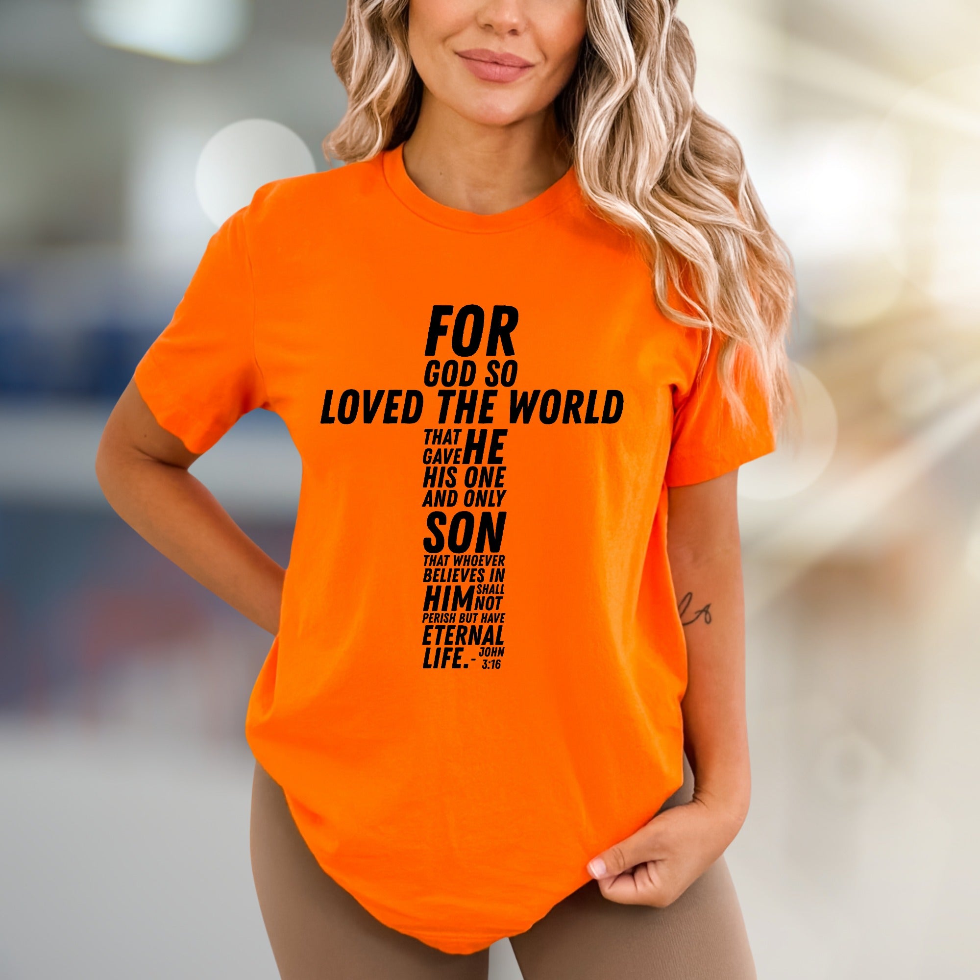 "For God So Loved The World" Scripture Cross Graphic Tee, a Faith-Inspired Pick for Believers