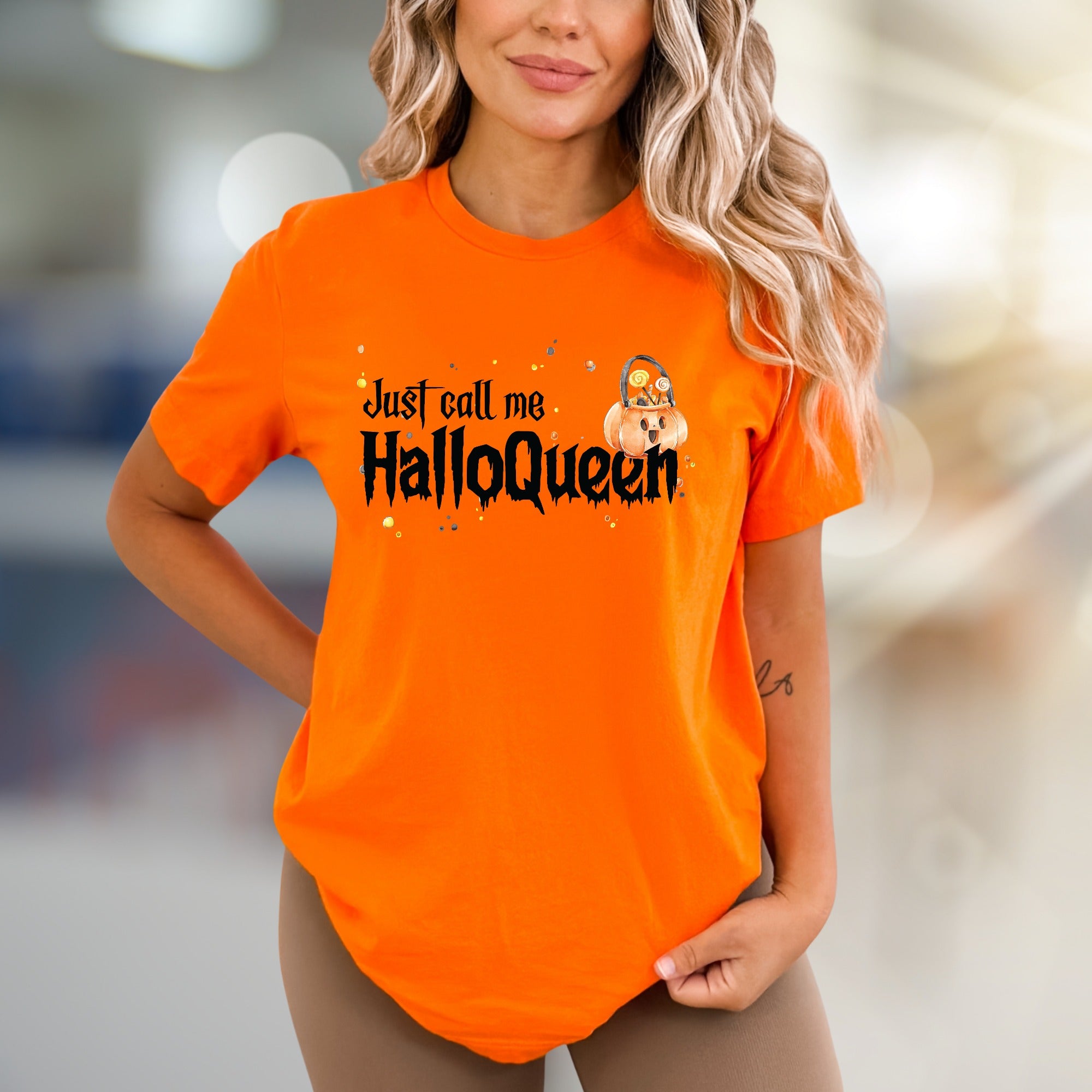 "Just Call Me Halloqueen" Spooky Fun Graphic Tee, a Halloween Pick for Trick-or-Treaters