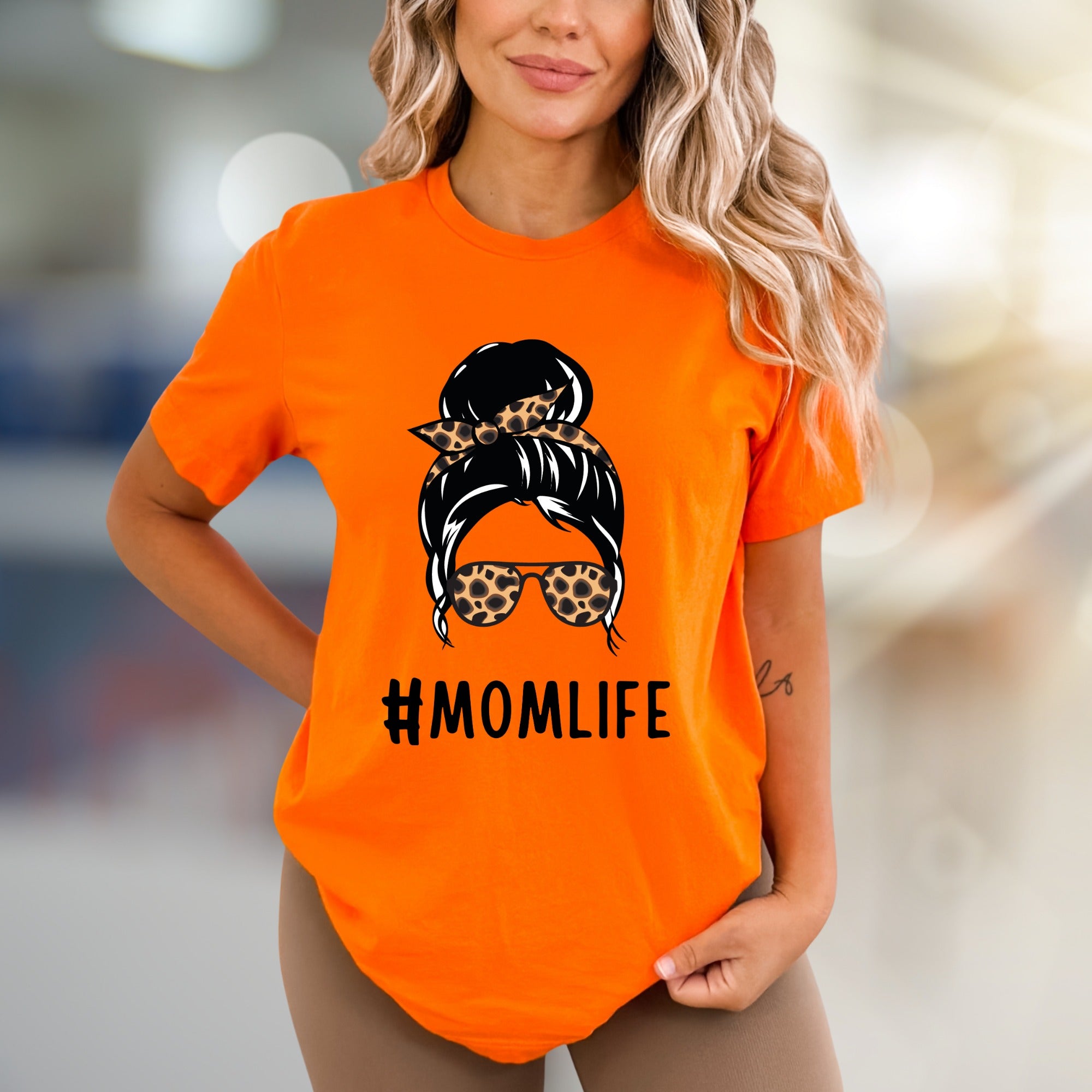 #MOMLIFE Messy Bun Leopard Graphic Tee, a Chic Mom-Life Pick for Everyday