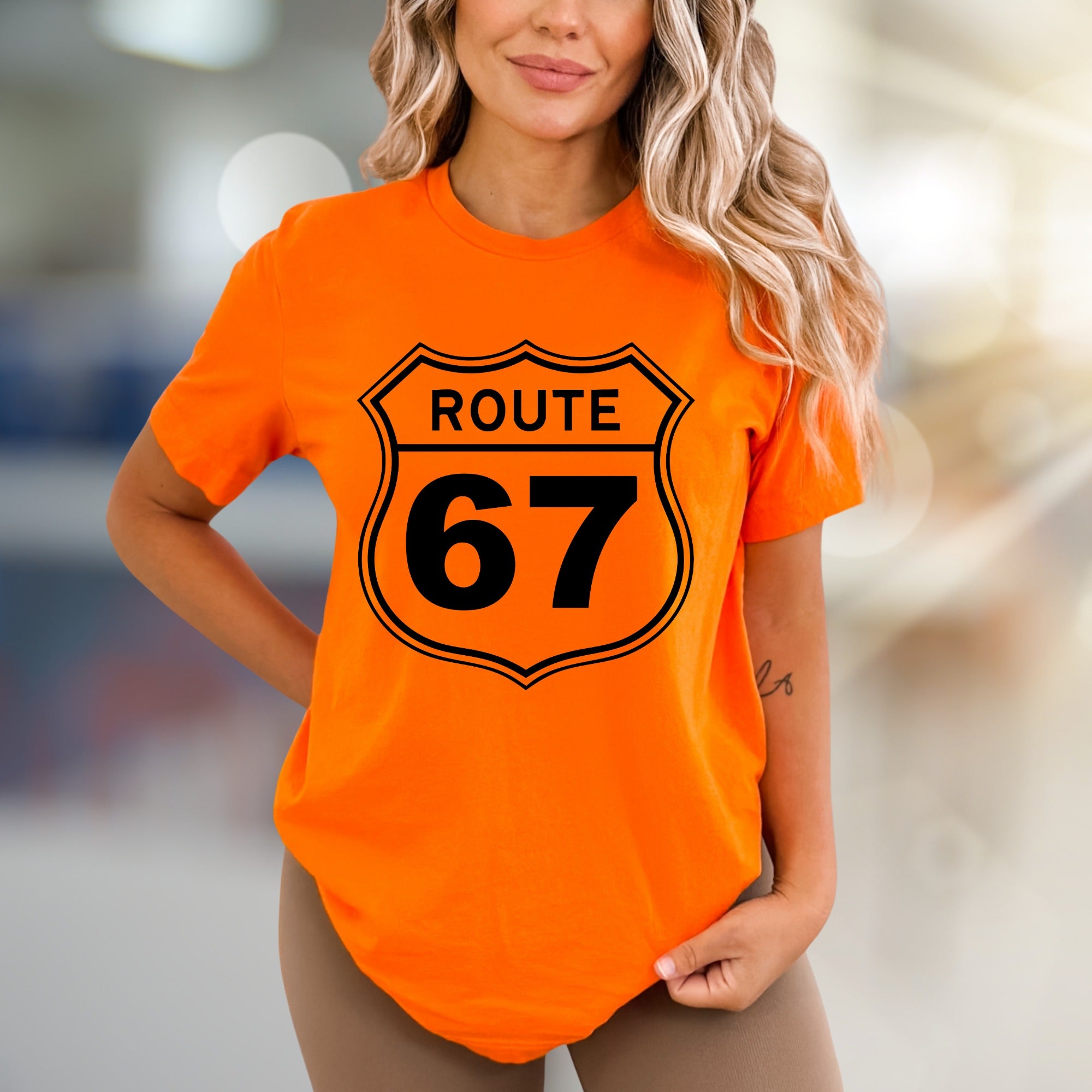 "Route 67" Highway Sign Graphic Tee, a Classic Road Trip Pick for Adventurers