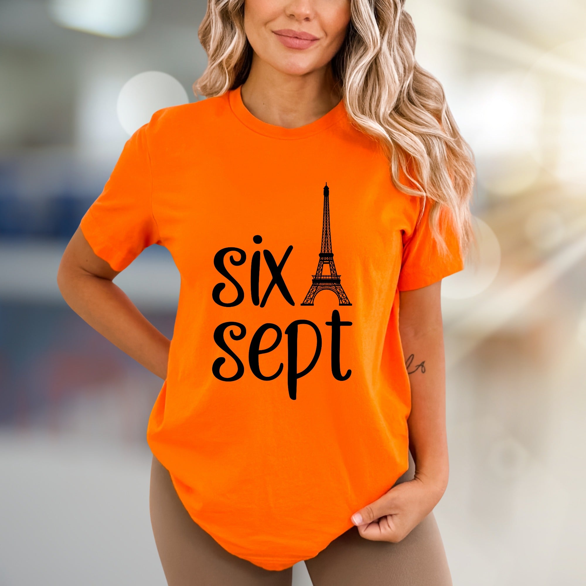 "Six Sept" Eiffel Tower Graphic Tee, a Parisian Chic Pick for Date Nights
