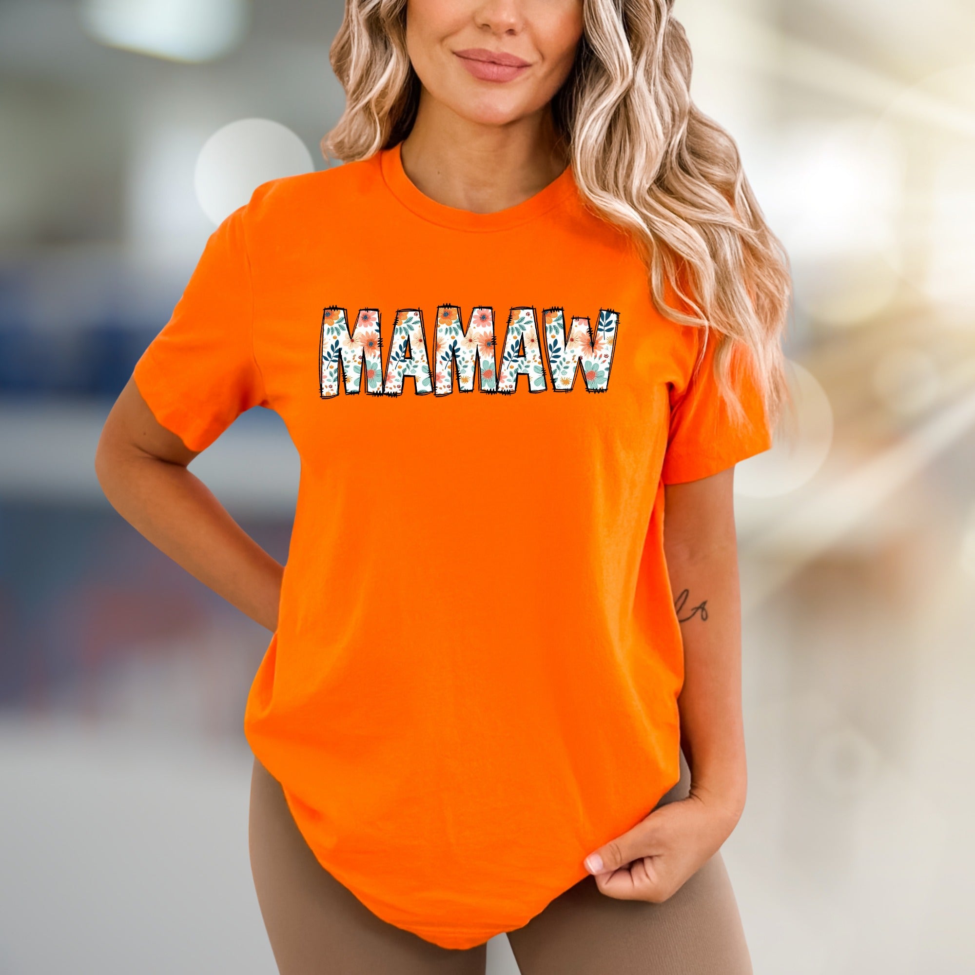 "MAMAW" Floral Print Graphic Tee, a Heartfelt Gift for Grandmothers