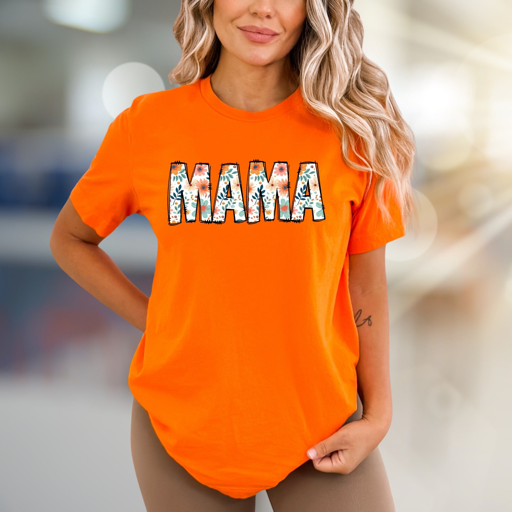 "MAMA" Floral Block Letter Graphic Tee, A Botanical Tribute for Moms