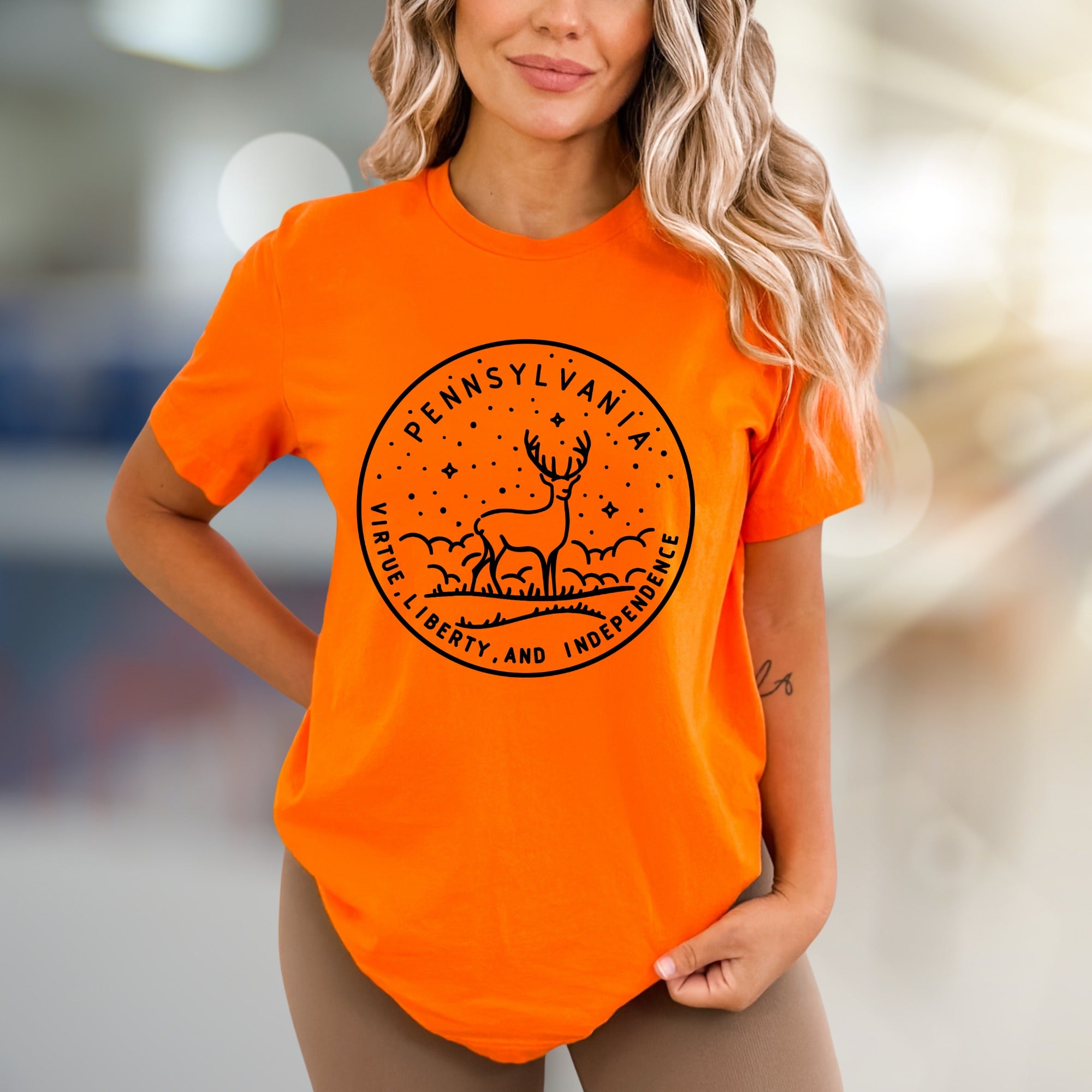 "Pennsylvania Virtue Liberty and Independence" Deer Graphic Tee, a State Pride Pick for Locals & Lovers