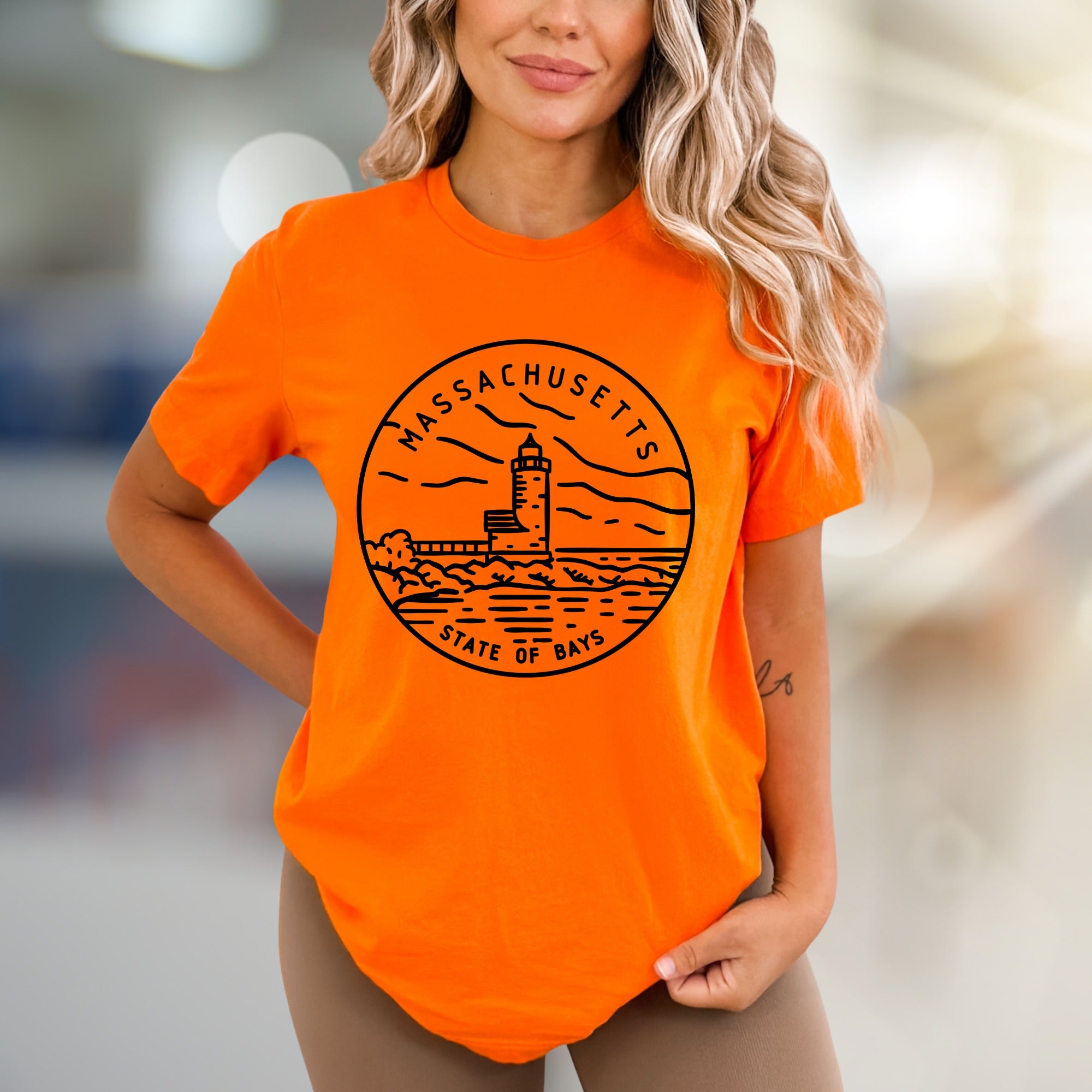 "Massachusetts State of Bays" Coastal Lighthouse Graphic Tee, a Nautical Pick for Sea Lovers
