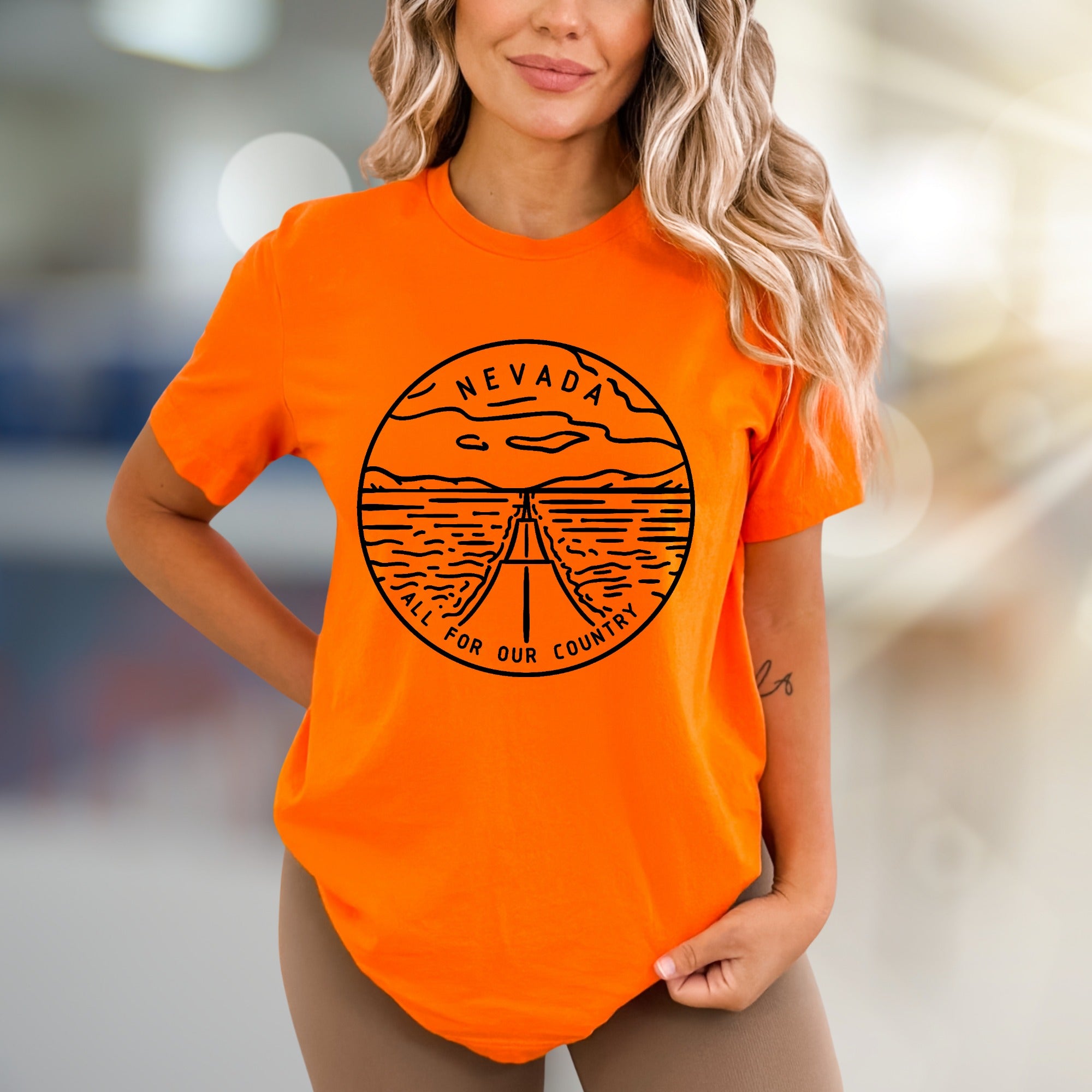 "NEVADA ALL FOR OUR COUNTRY" Road Trip Graphic Tee, a Patriotic Adventure Pick for Travelers