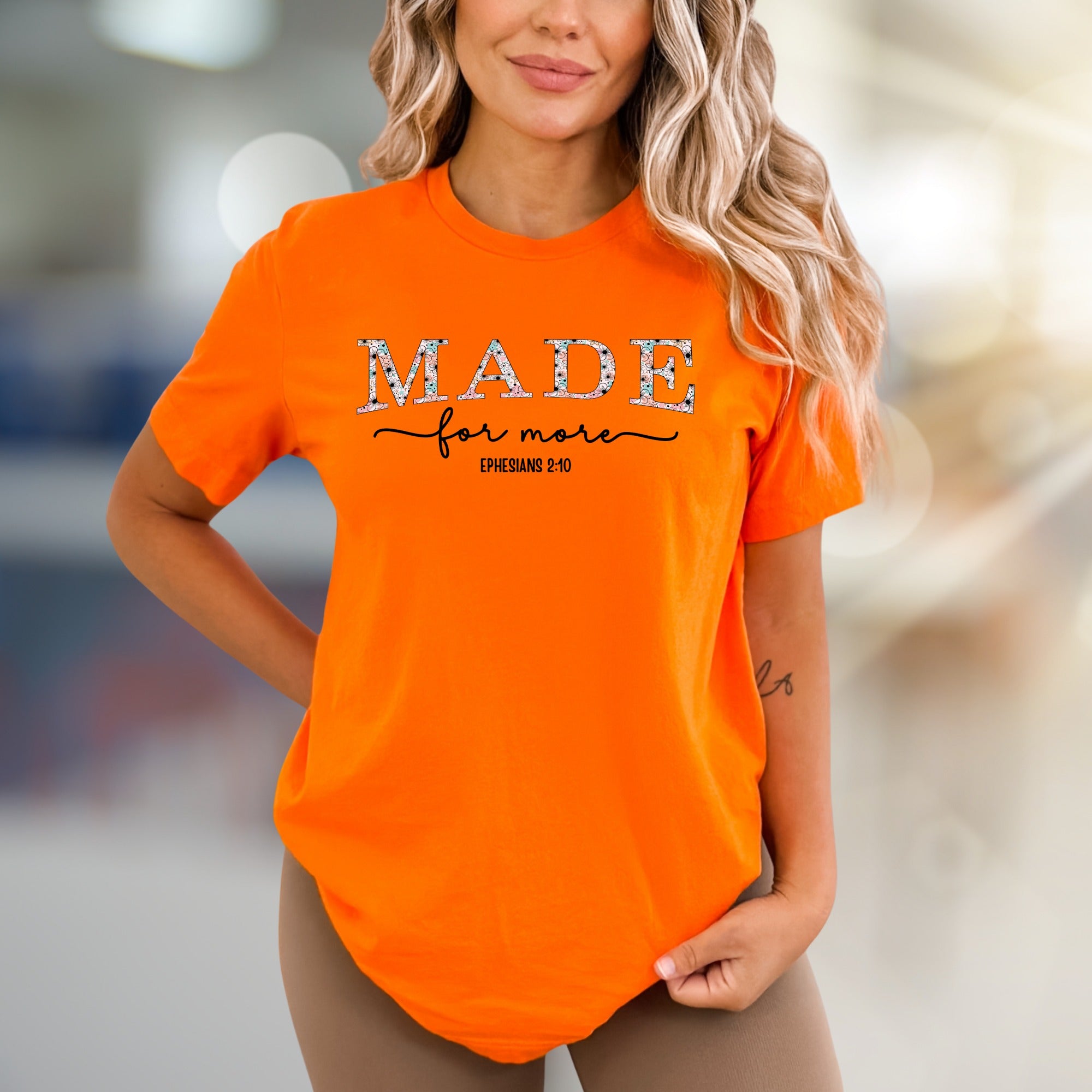 "MADE for more" Floral Lettering Graphic Tee, an Inspirational Pick for Believers