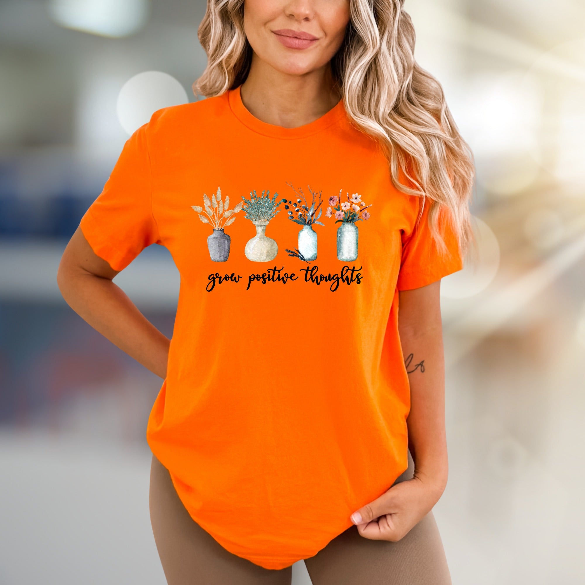 "Grow Positive Thoughts" Floral Graphic Tee, A Botanical Pick for Mindfulness