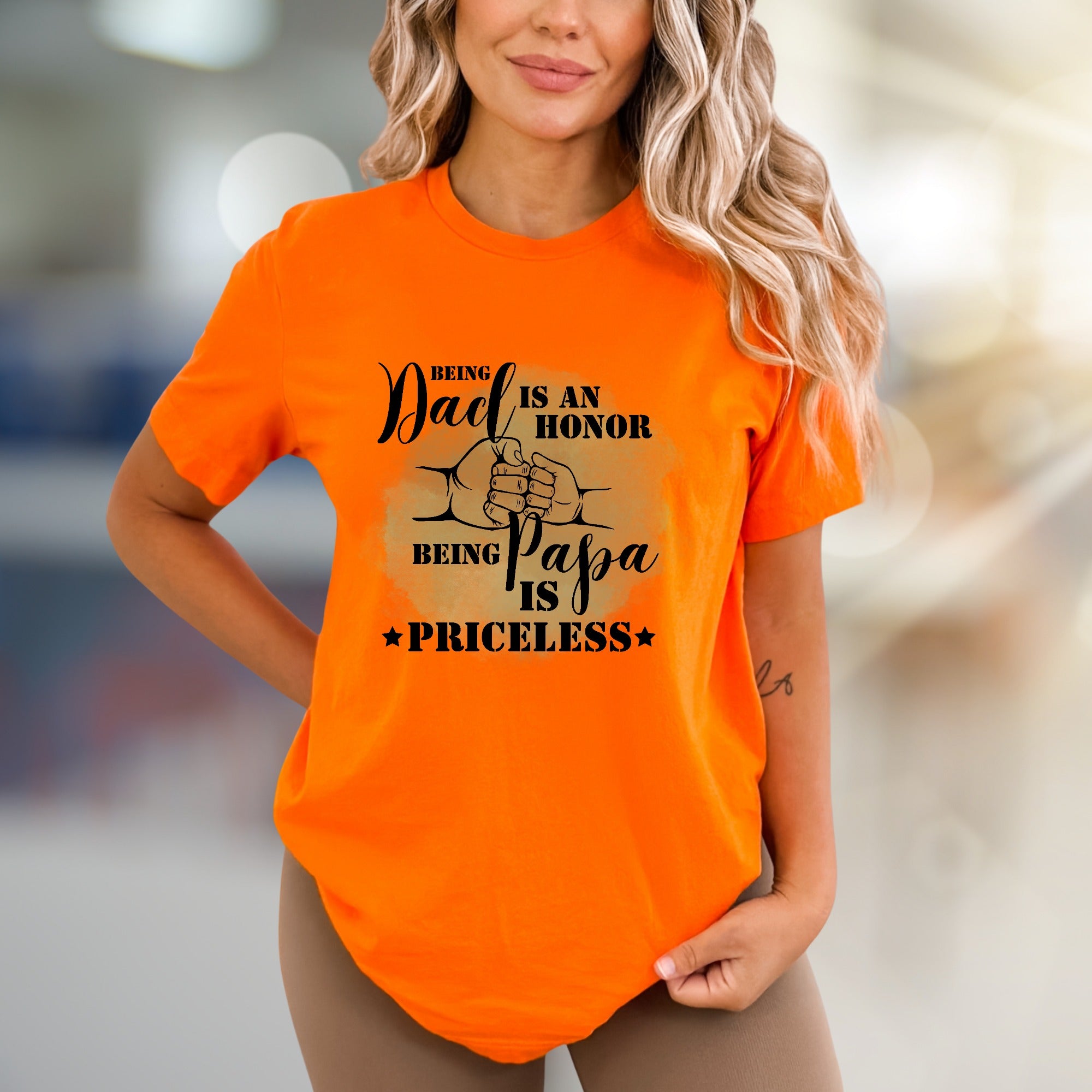 "Being Dad Is An Honor Being Papa Is Priceless" Graphic Tee, Sentimental Pick for Grandfathers