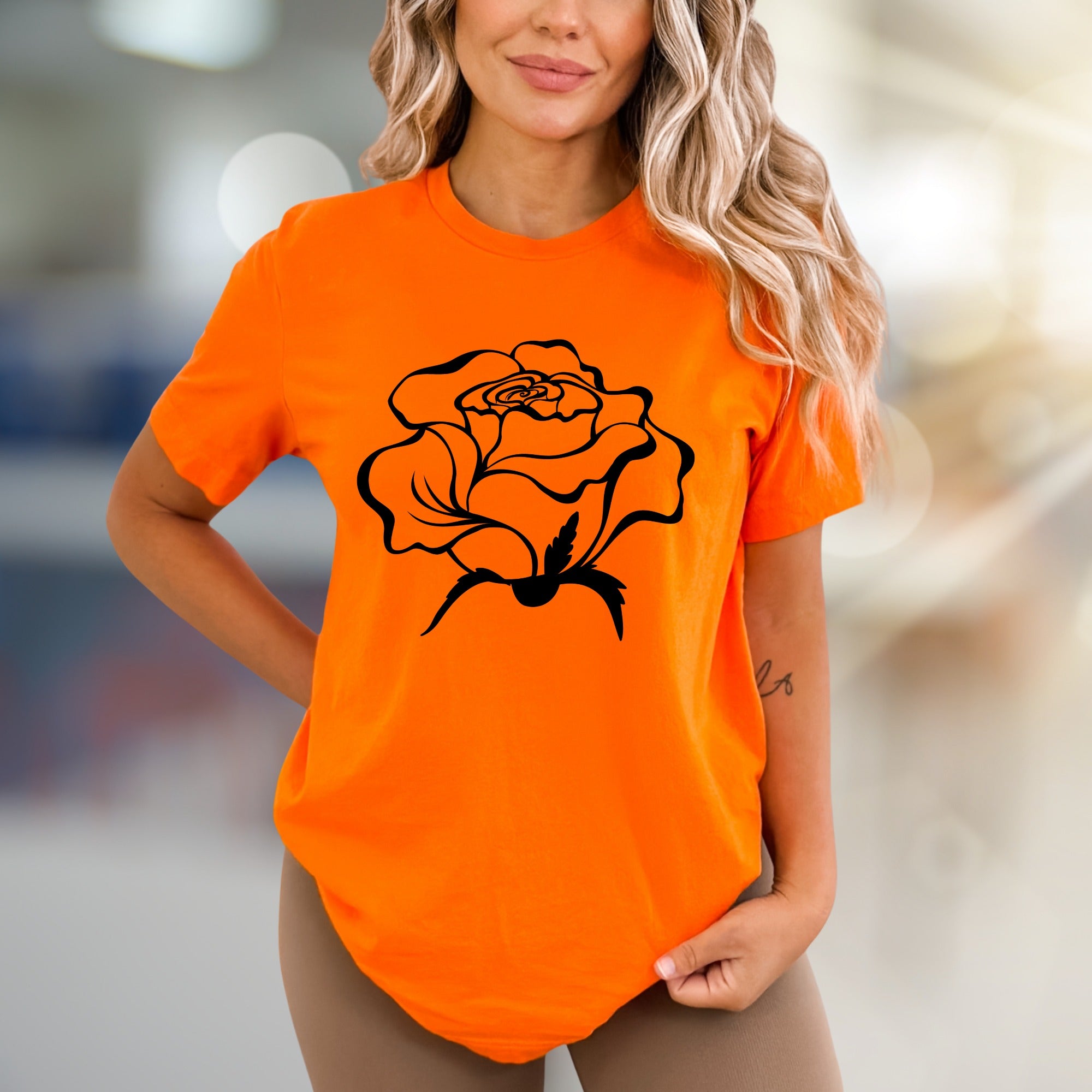 White Outline Rose Graphic Tee, a Floral Art Aesthetic for Everyday Style