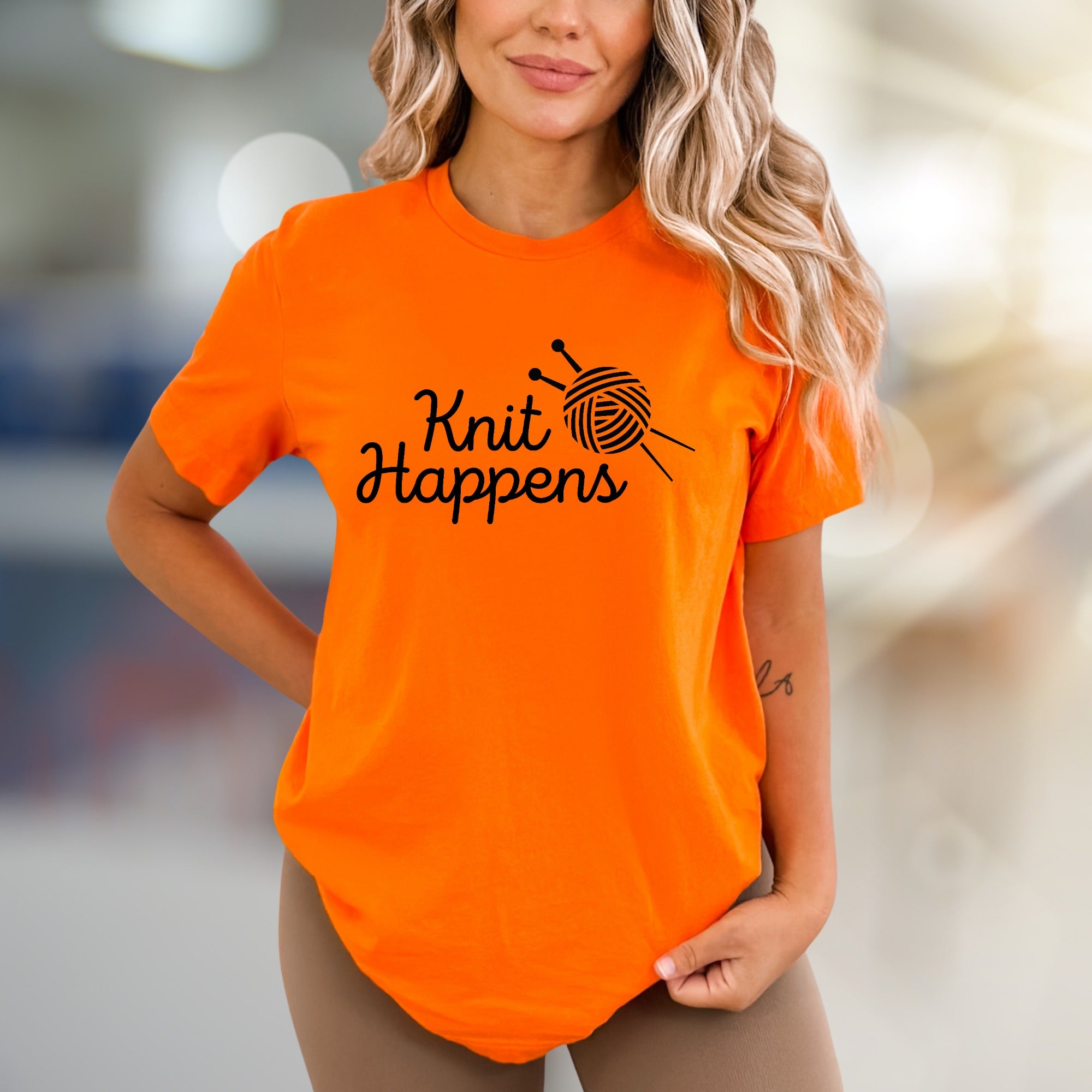 "Knit Happens" Knitting Pun Graphic Tee, A Crafty Pick for Humor Lovers