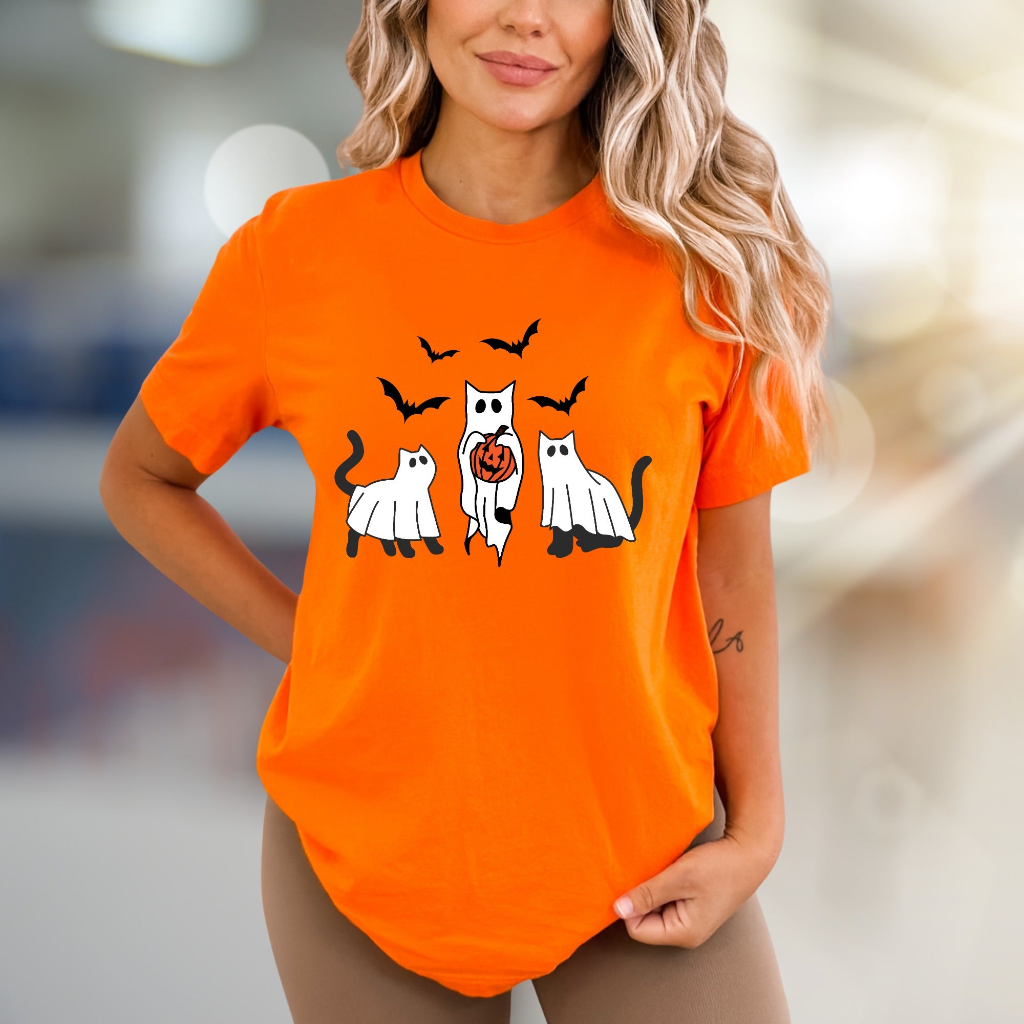 Trick-or-Treat Ghost Cats Halloween Graphic Tee, a Spooky-Cute Pick for Festive Souls