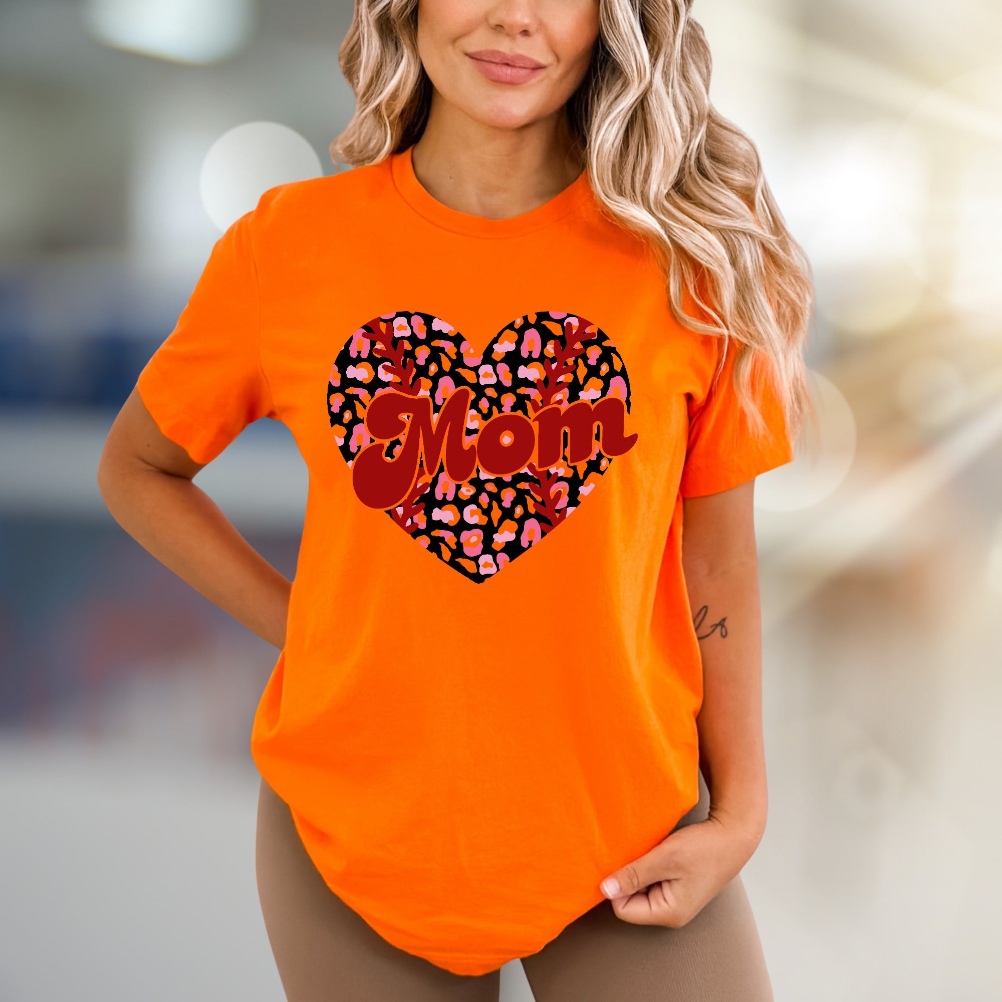 Mom Leopard Print Heart Baseball Graphic Tee, a Trendy Statement for Her
