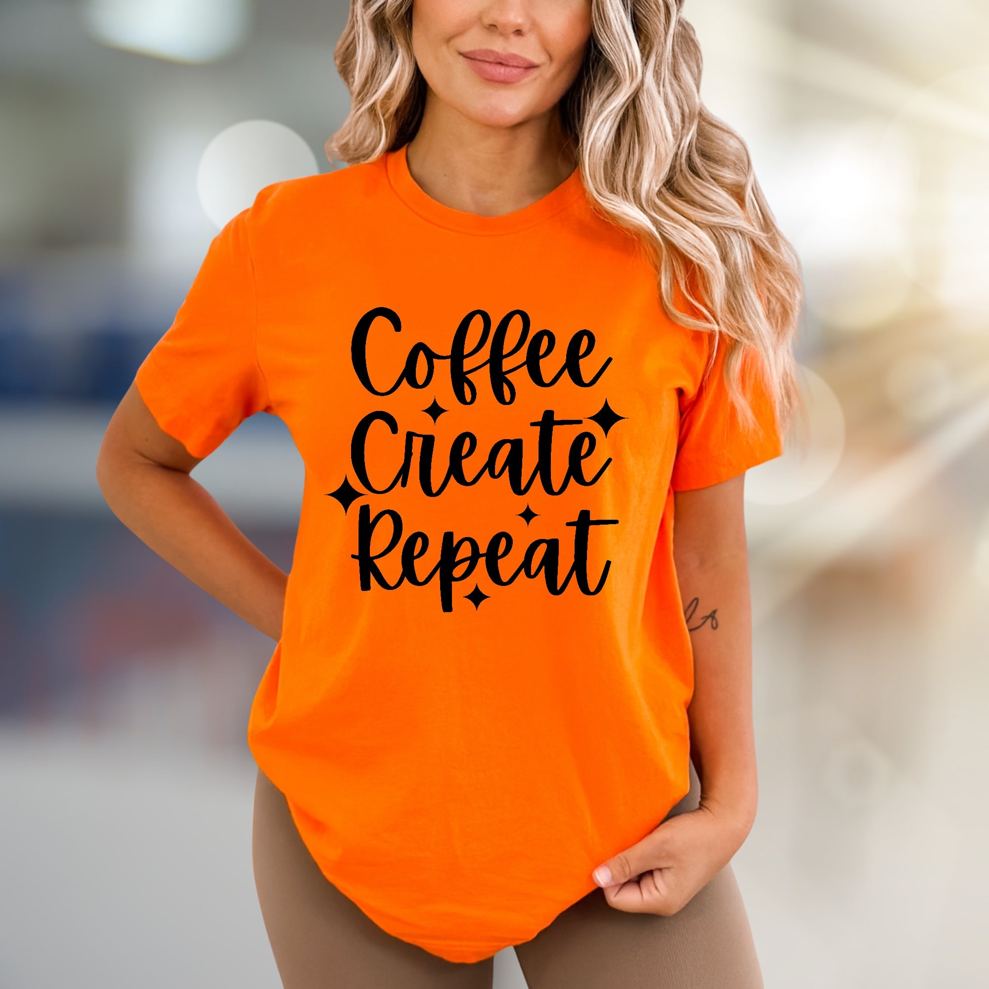 "Coffee Create Repeat" Creative Lifestyle Graphic Tee, a Daily Motivation Pick for Artists