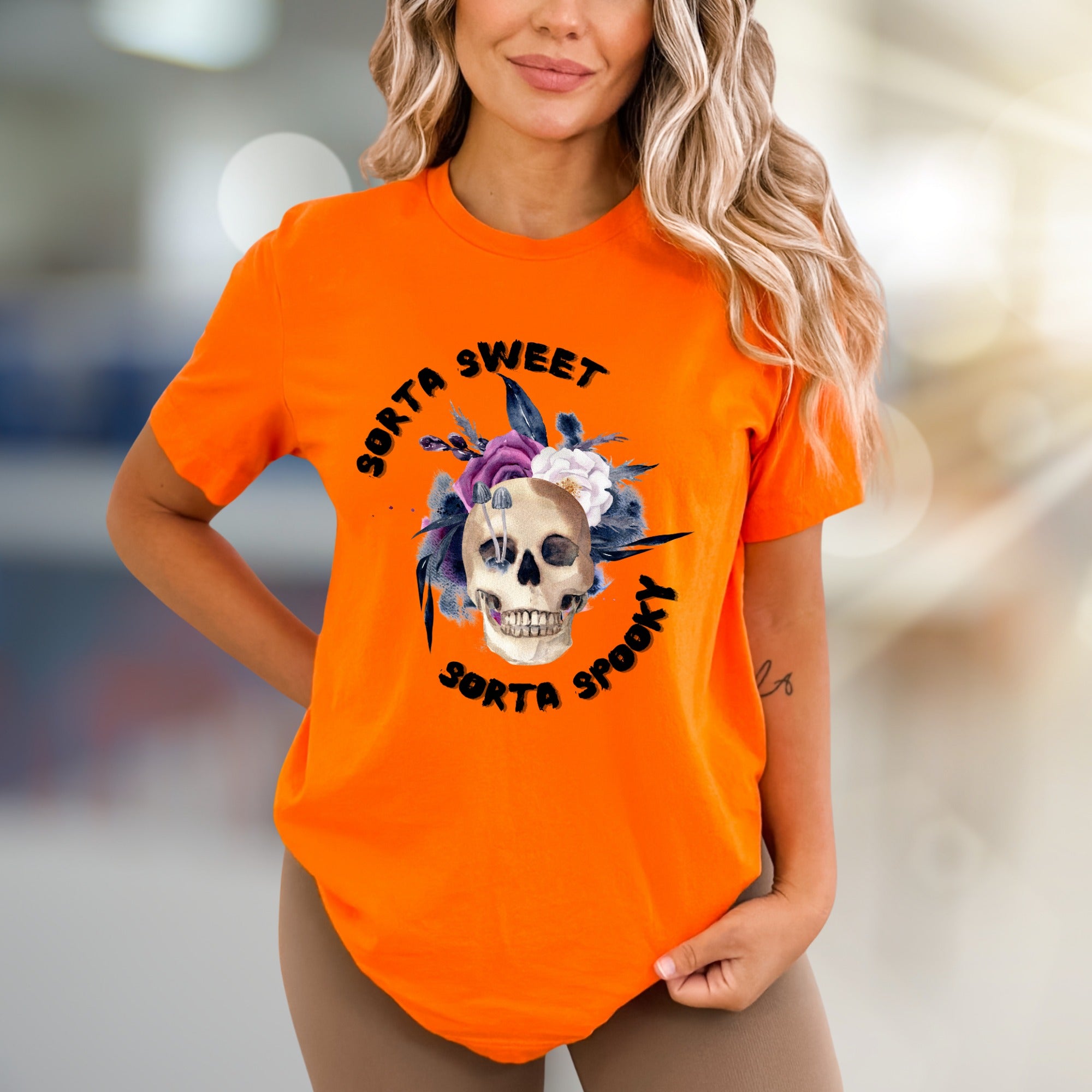"Sorta Sweet Sorta Spooky" Skull Graphic Tee, a Gothic Chic Pick for Halloween Lovers