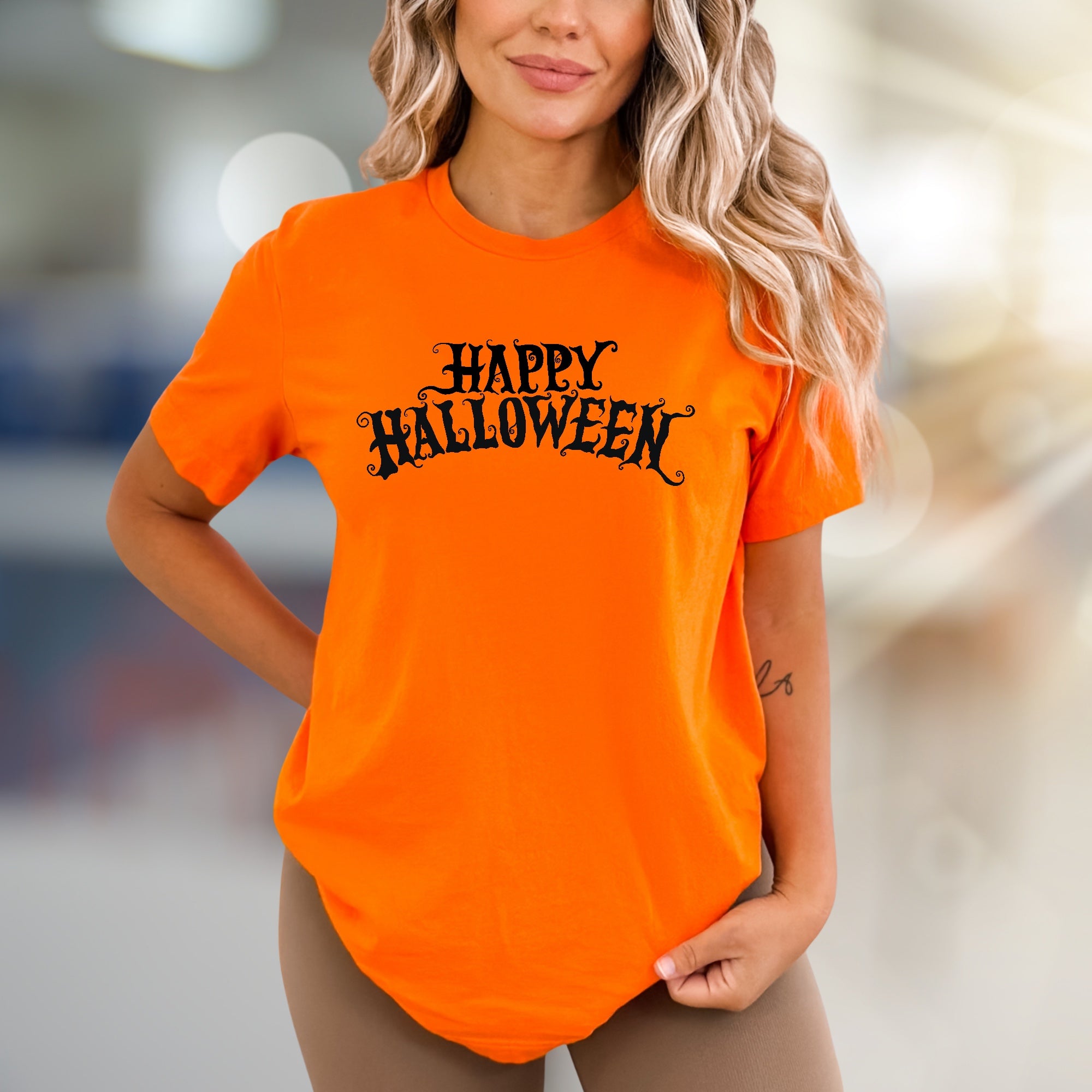 "Happy Halloween" Spooky Script Graphic Tee, a Festive Pick for Autumn Lovers
