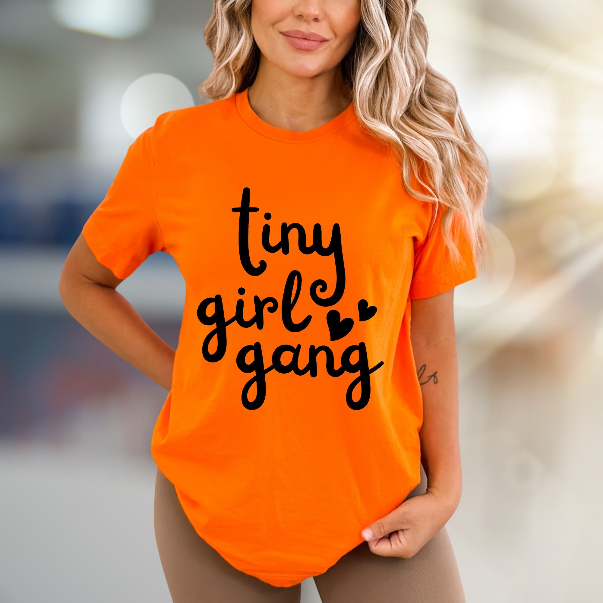 "Tiny Girl Gang" Cute Script Graphic Tee, a Fun Statement for Her