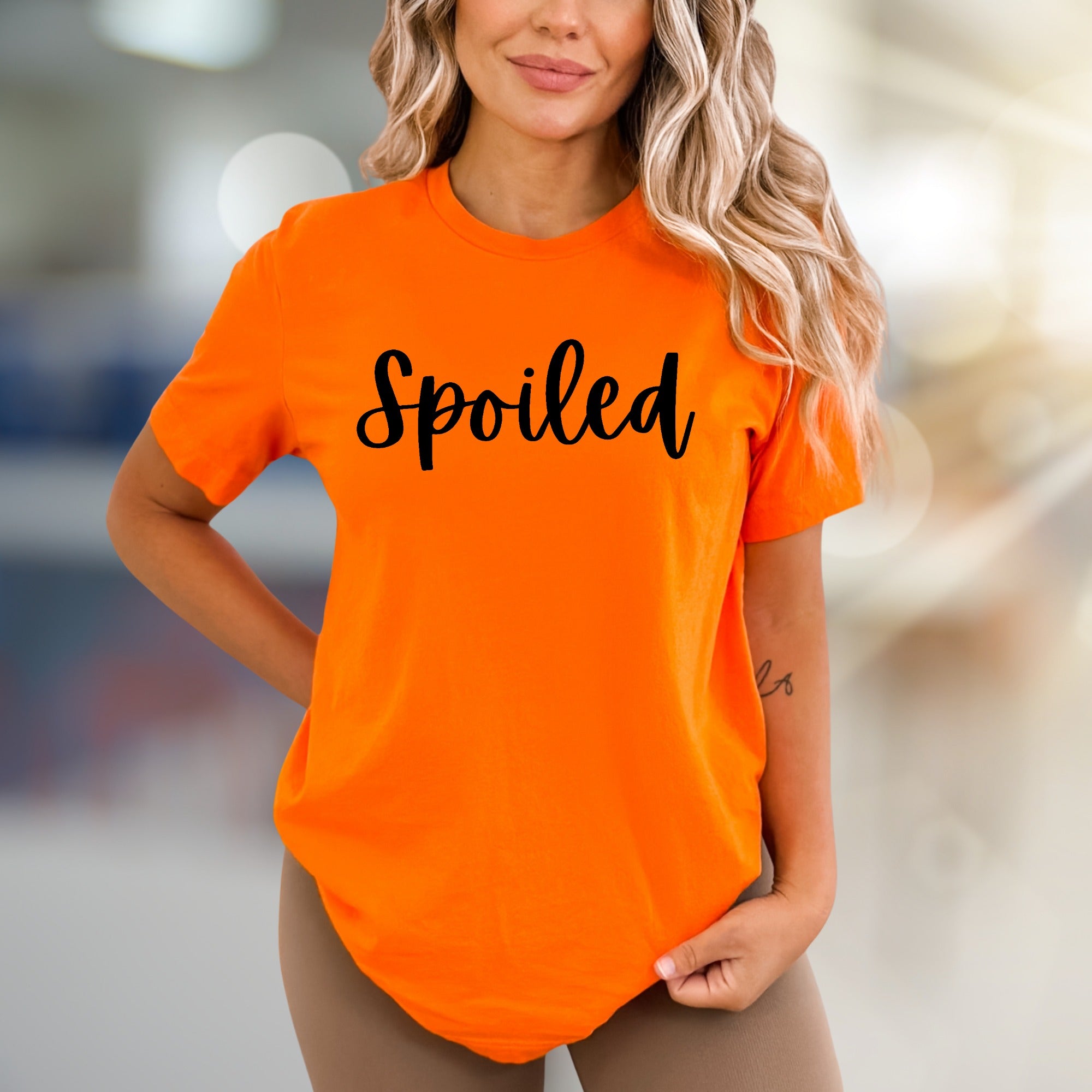 "Spoiled" Playful Script Graphic Tee, a Fun & Sassy Pick for Everyone