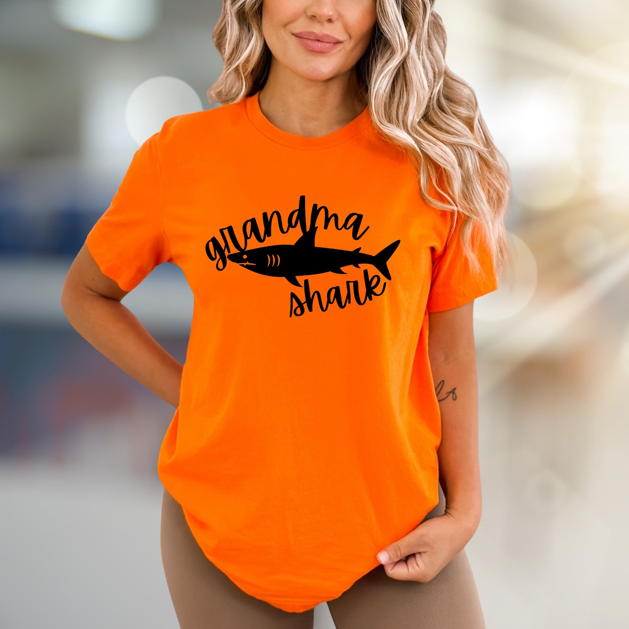 "Grandma Shark" Cute Ocean Theme Graphic Tee, a Family Fun Pick for Grandparents