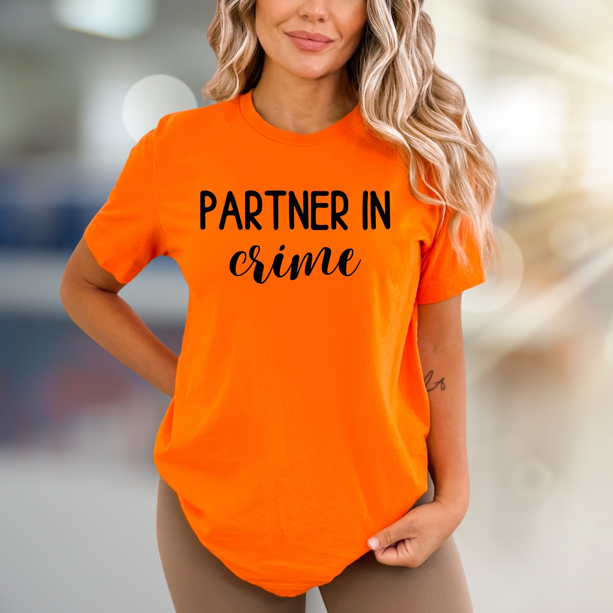 "Partner in Crime" Friendship Graphic Tee, A Playful Pick for Best Friends