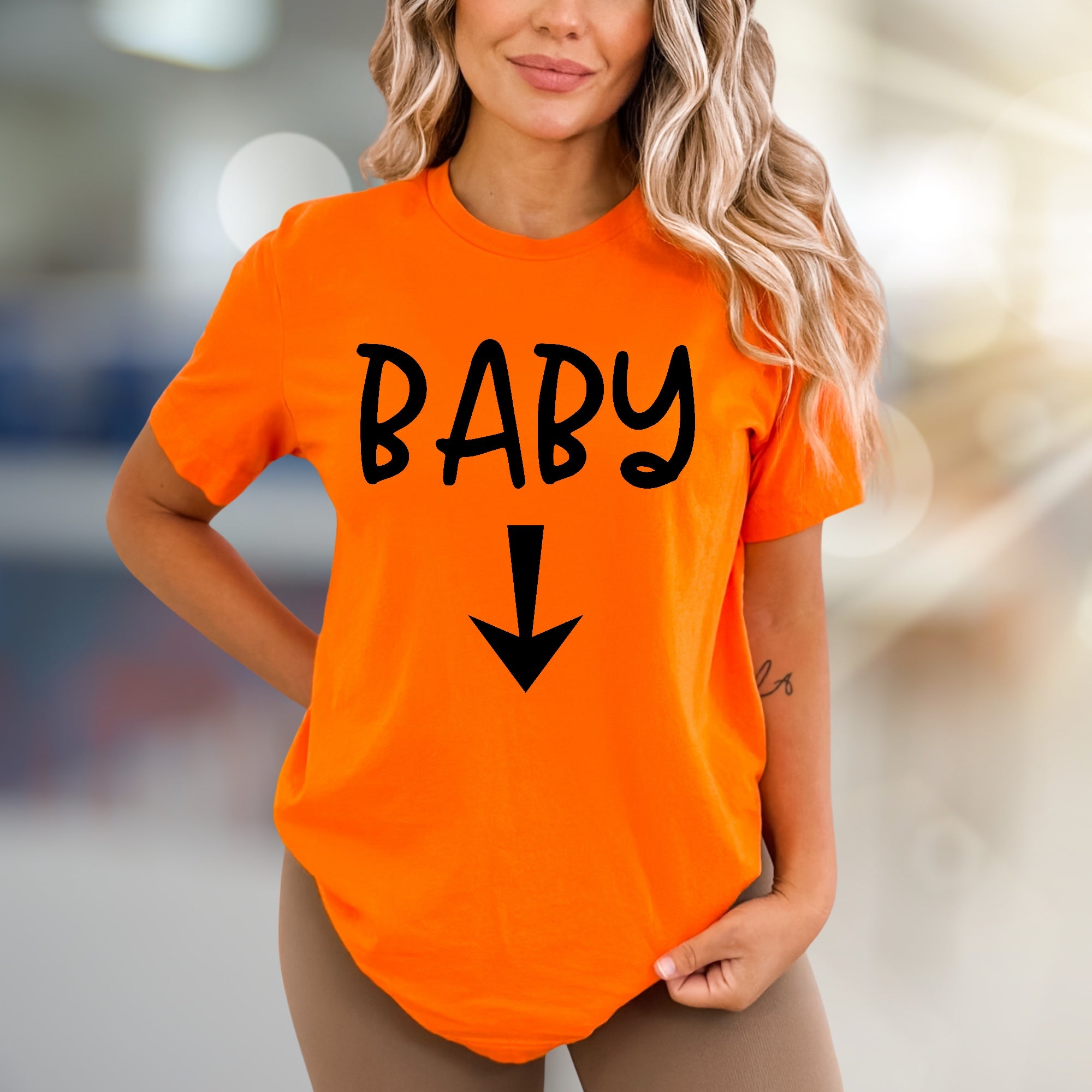 "BABY" Arrow Down Pregnancy Reveal Graphic Tee, a Future Parent Pick for Expecting Moms