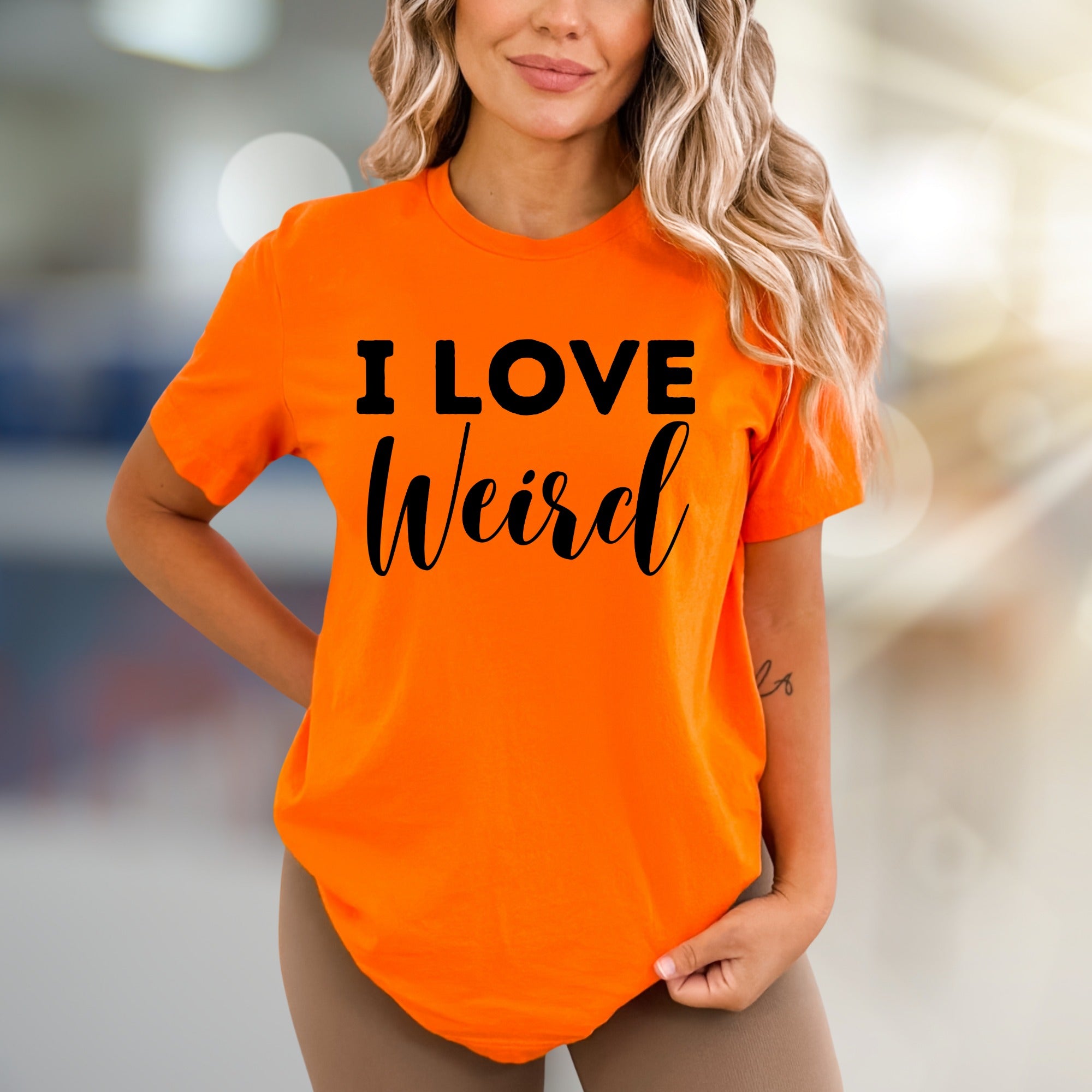 "I Love Weird" Quirky Expression Graphic Tee, a Bold Statement for Individualists