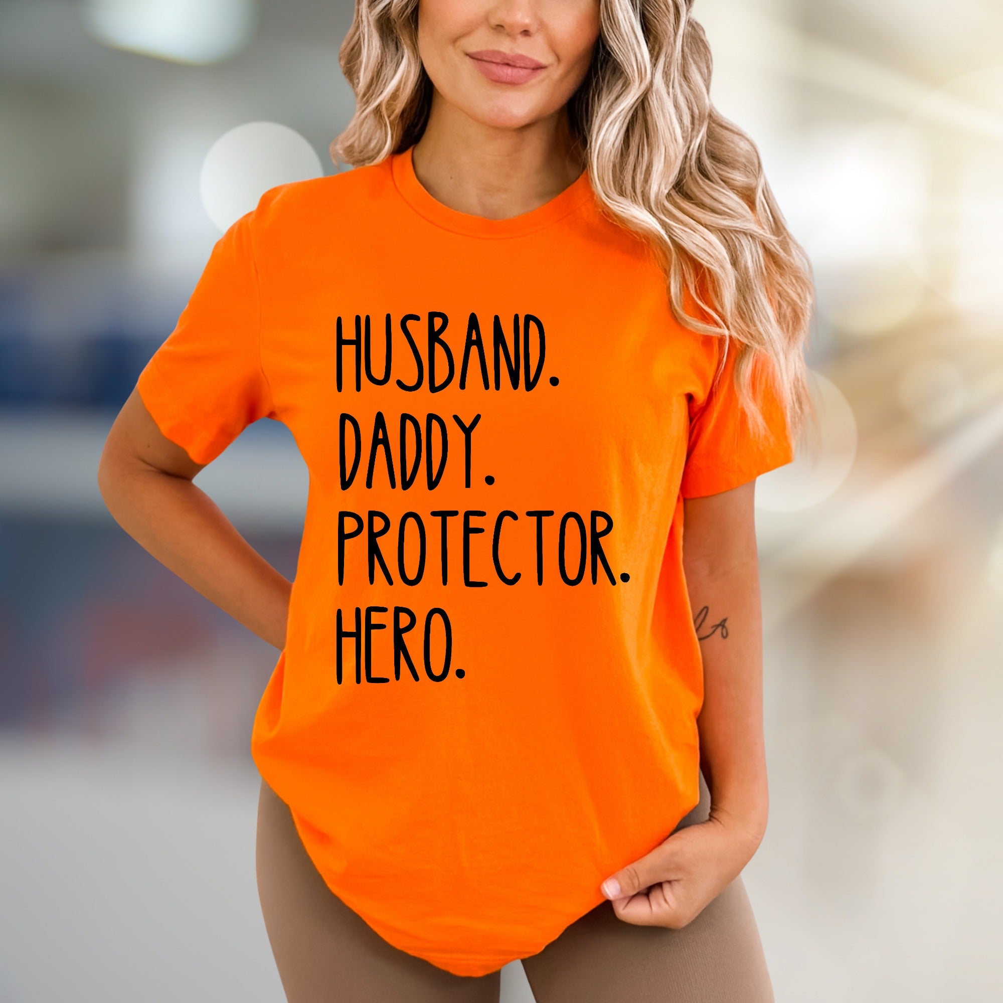 "Husband. Daddy. Protector. Hero." Father's Day Graphic Tee, a Family Love Pick for Dads