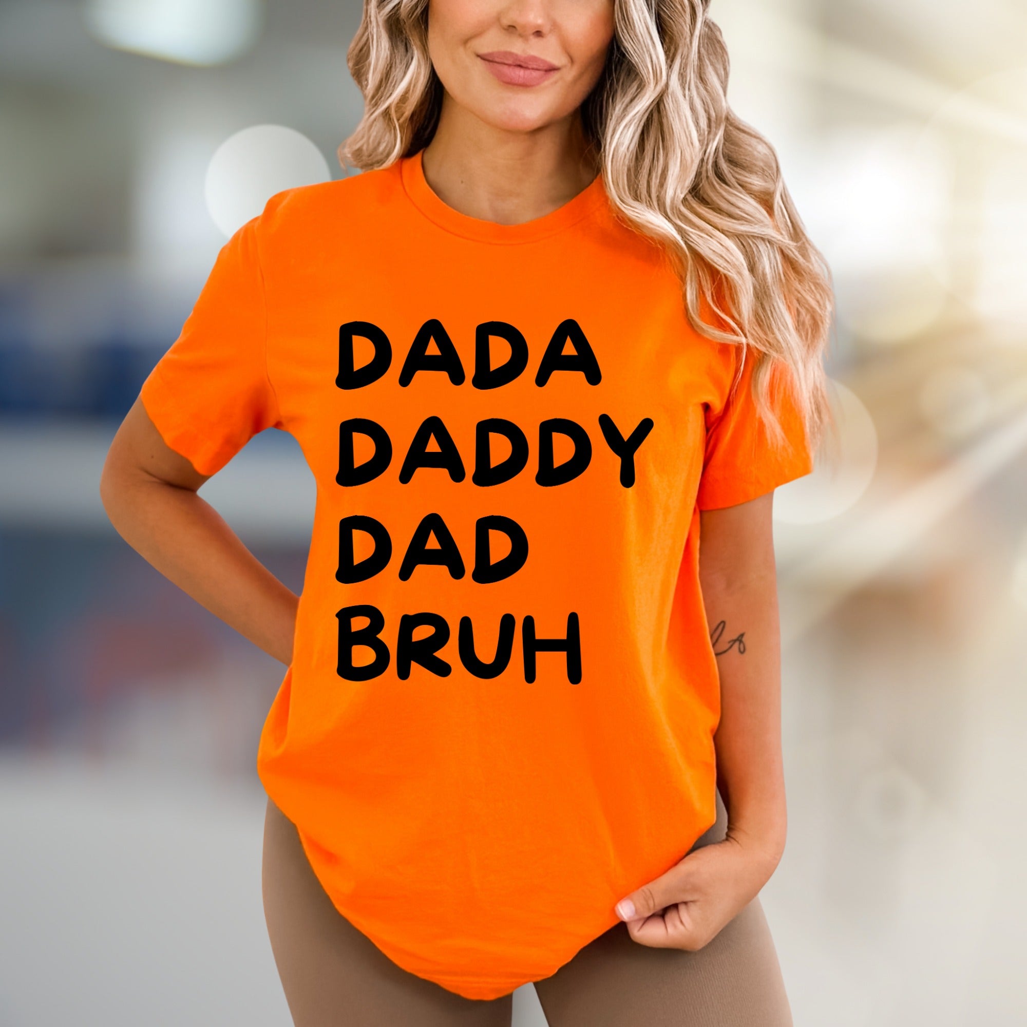 "DADA DADDY DAD BRUH" Humorous Dad Life Graphic Tee, a Modern Parenting Pick for Casual Outings