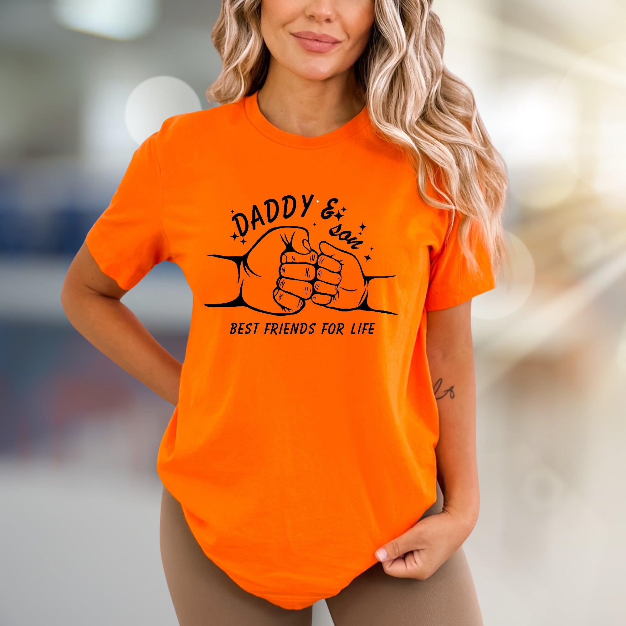 "DADDY & SON BEST FRIENDS FOR LIFE" Fist Bump Graphic Tee, A Family Bond Pick for Dads