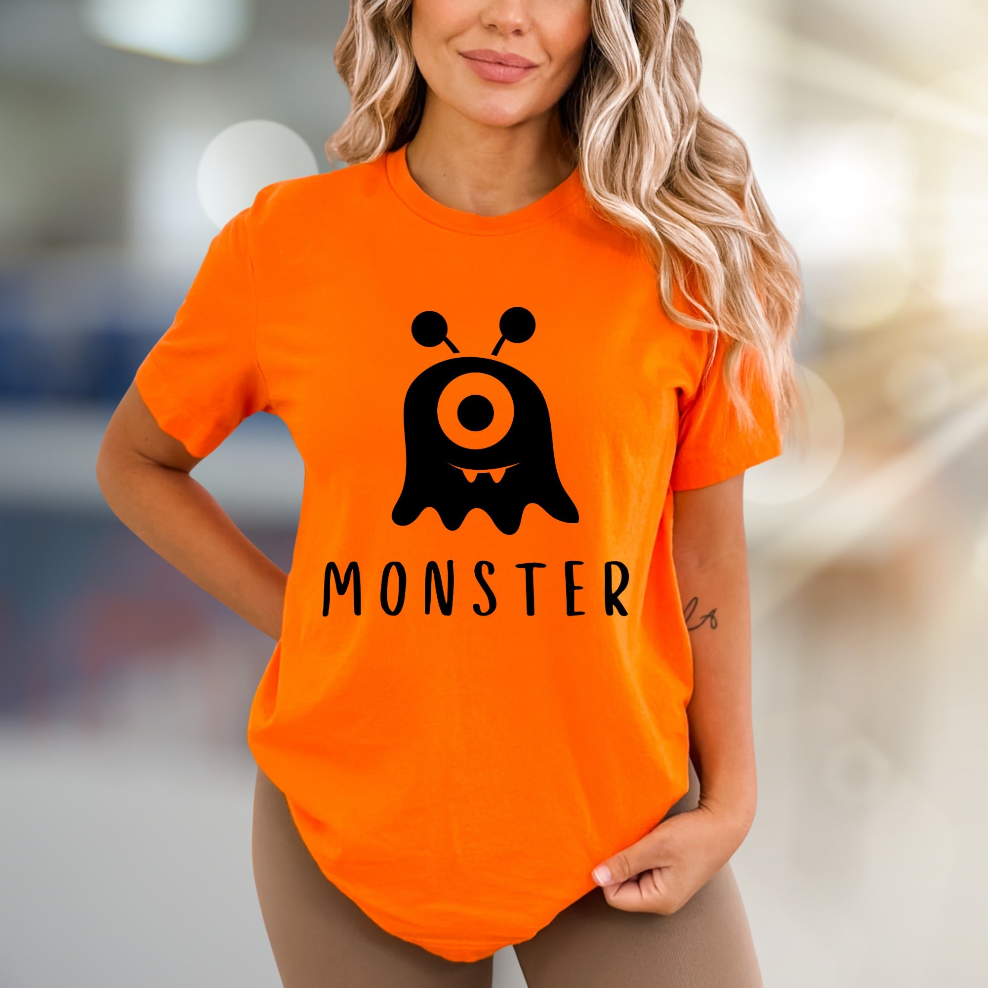 "MONSTER" Cute Spooky Graphic Tee, a Whimsical Pick for Halloween Enthusiasts
