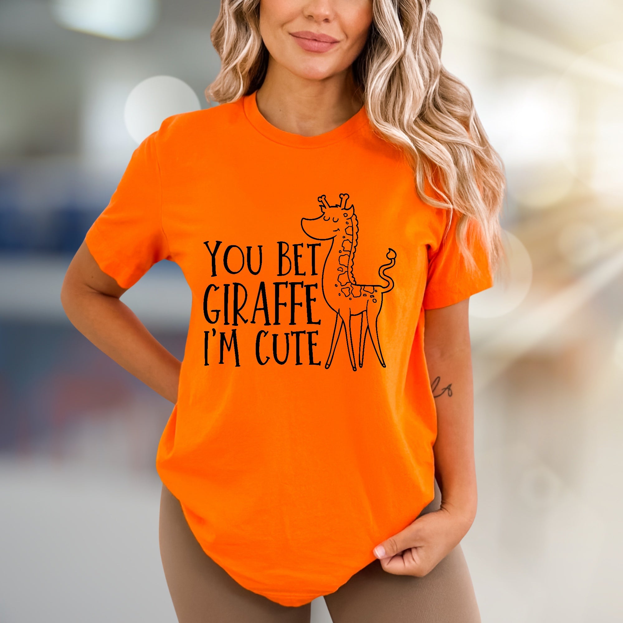 "YOU BET GIRAFFE I'M CUTE" Whimsical Graphic Tee, Funny Animal Pick for Her