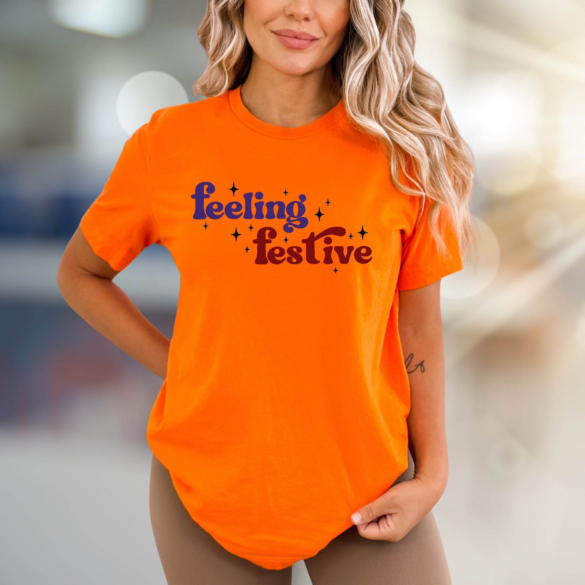 "Feeling Festive" Groovy Graphic Tee, a Holiday Vibe Pick for Celebration Enthusiasts