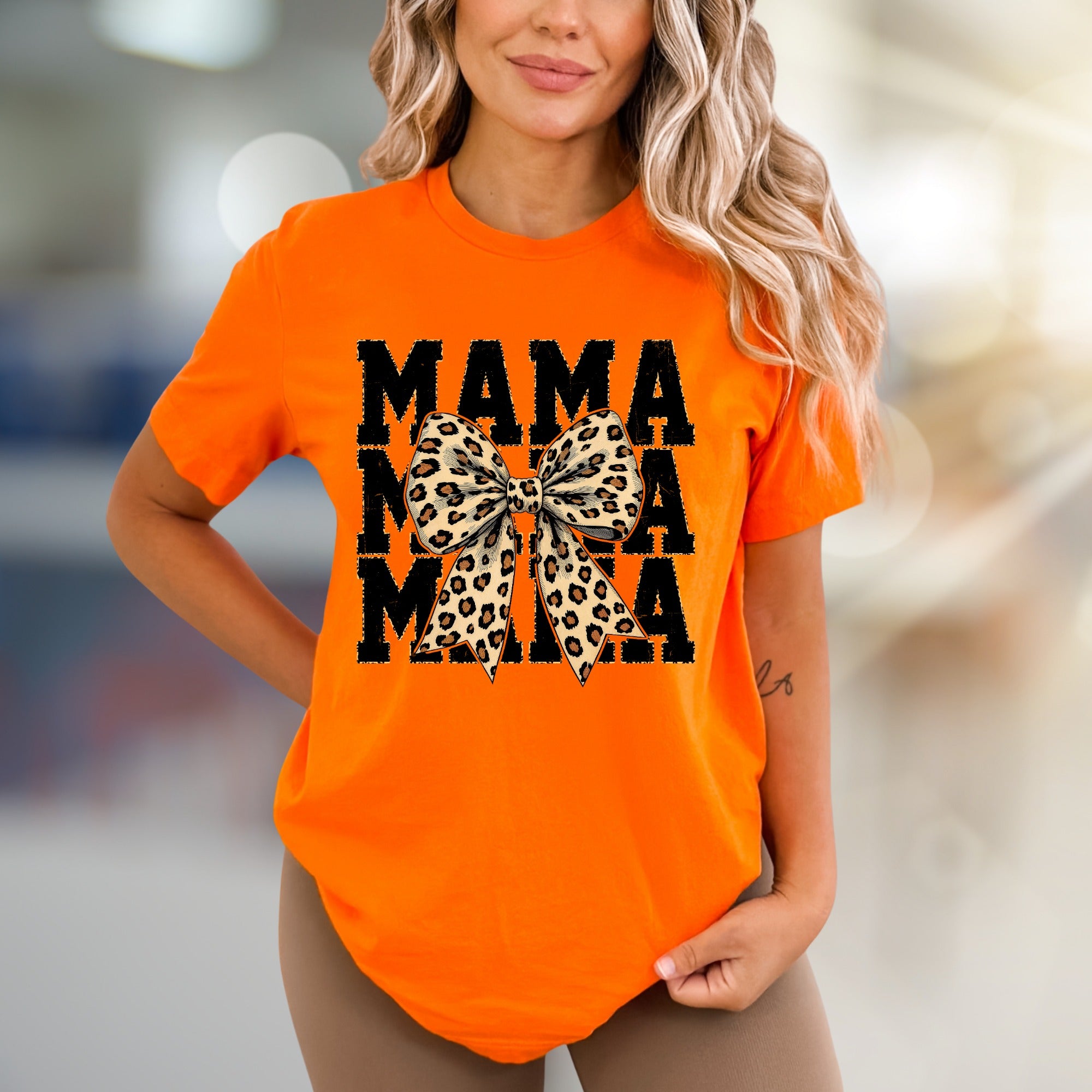 "MAMA" Leopard Bow Graphic Tee, a Chic Statement for Modern Moms