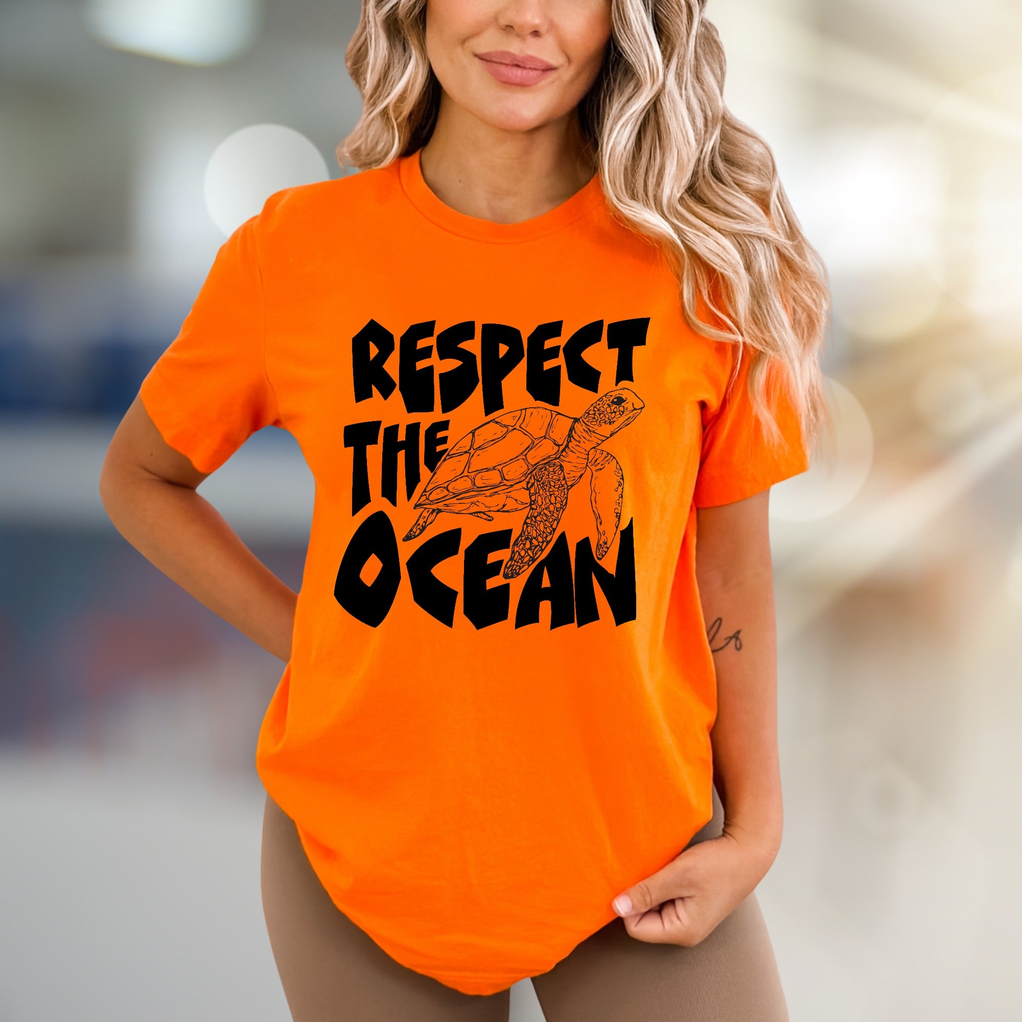 "Respect The Ocean" Sea Turtle Graphic Tee, an Eco-Conscious Pick for Ocean Advocates