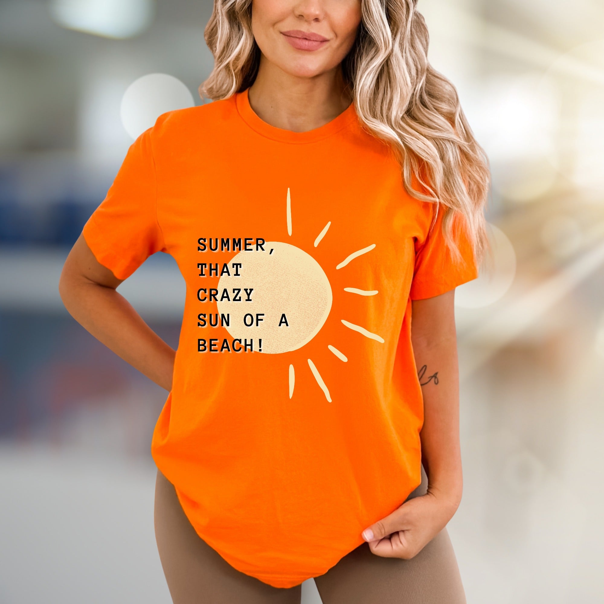 “SUMMER, THAT CRAZY SUN OF A BEACH!” Funny Sun Graphic Tee, a Vacation Humor Pick for Beach Lovers