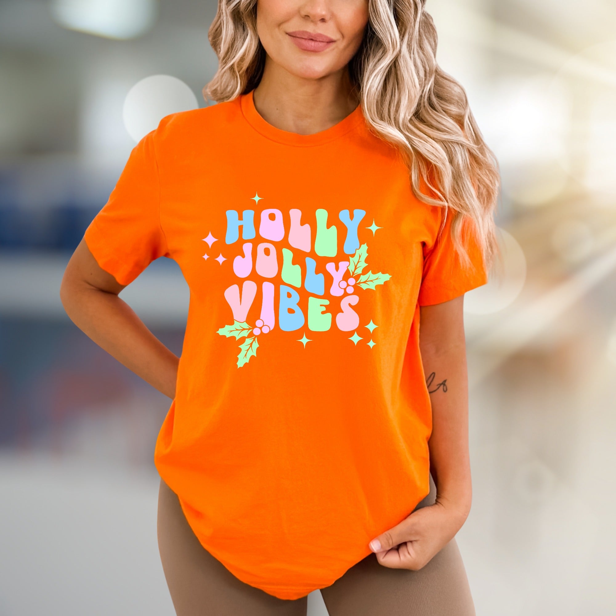 "Holly Jolly Vibes" Holiday Graphic Tee, a Festive Pick for Celebration