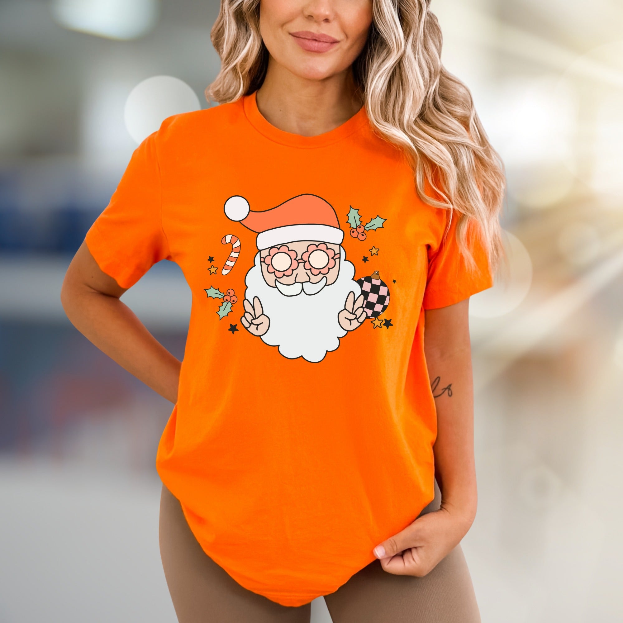 Funky Santa Peace Sign Holly Jolly Christmas Graphic Tee, a Retro Holiday Pick for Everyone