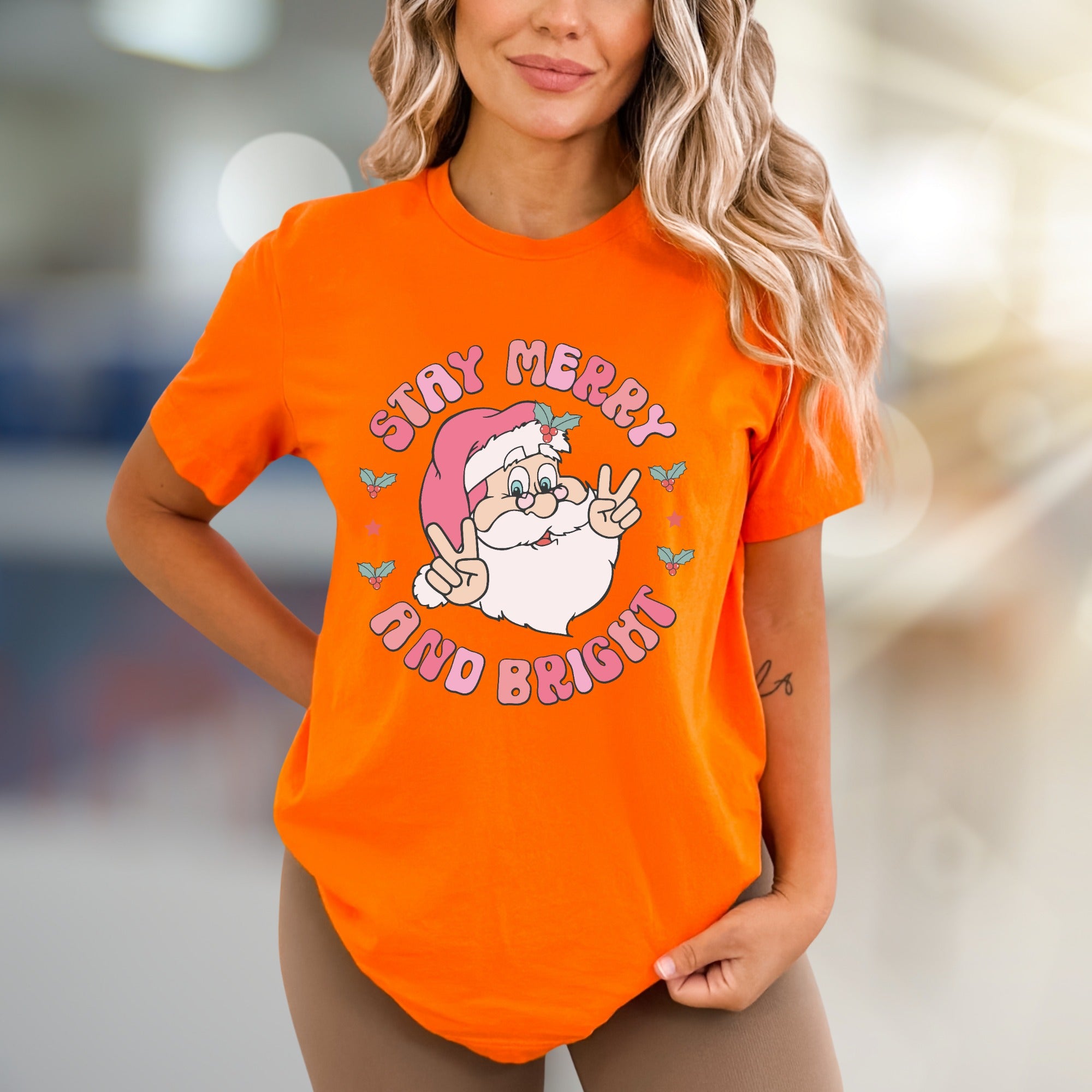 "Stay Merry and Bright" Groovy Santa Graphic Tee, a Retro Christmas Pick for Holiday Lovers