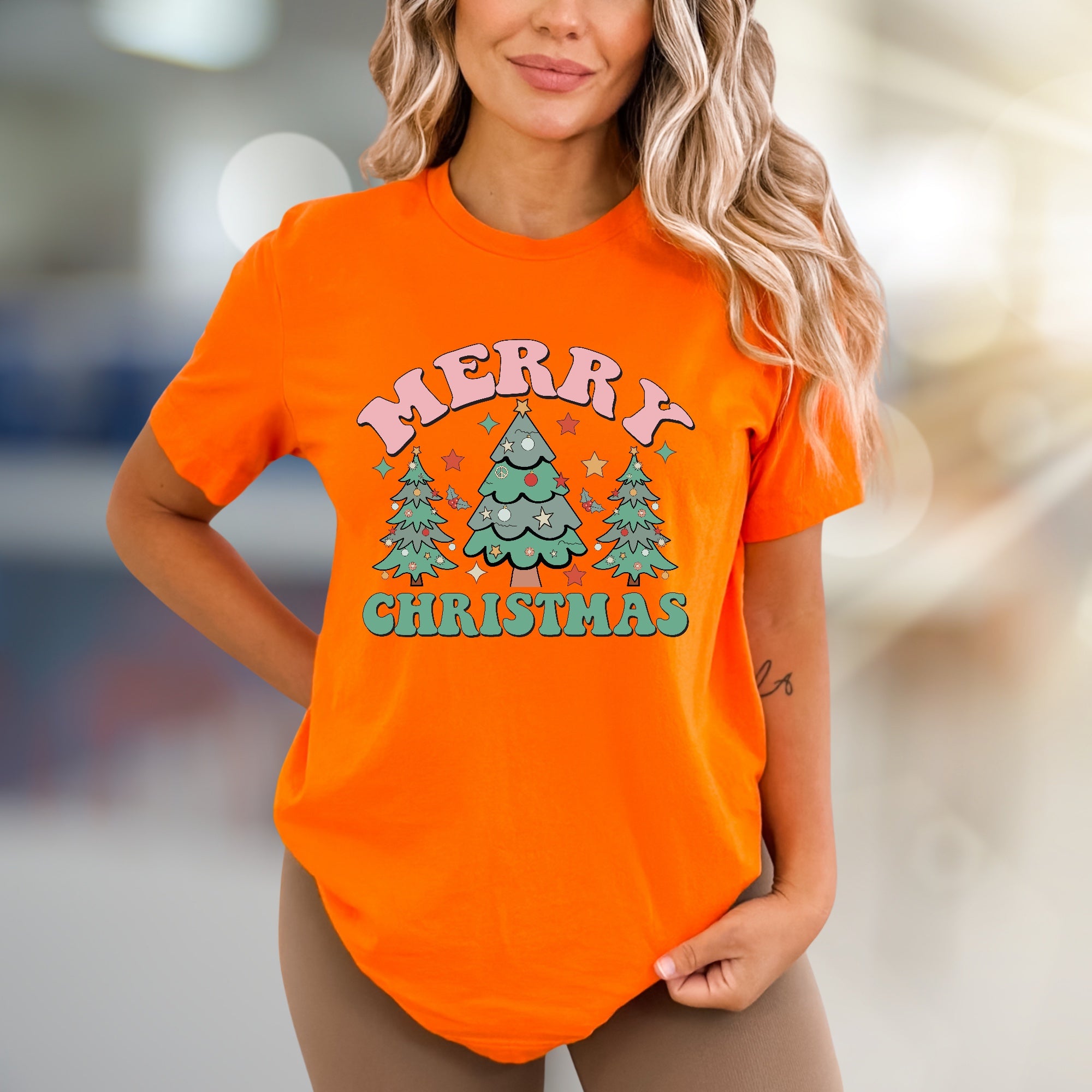 "Merry Christmas" Retro Christmas Trees Graphic Tee, a Festive Holiday Pick for Everyone