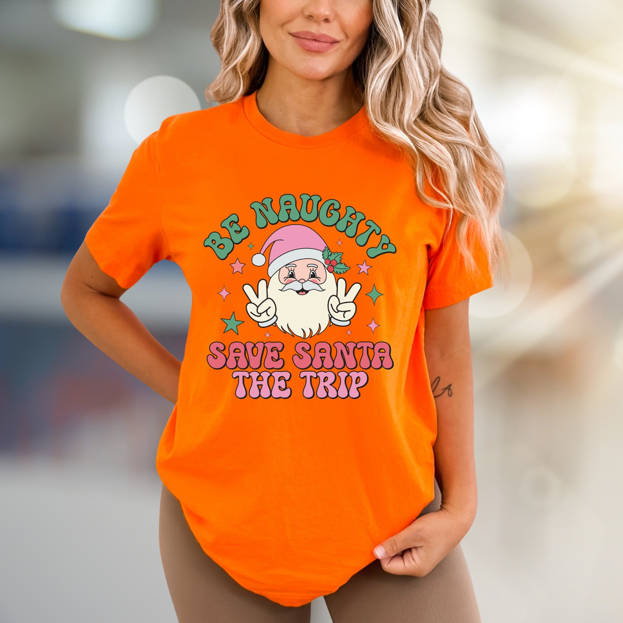 "Be Naughty Save Santa The Trip" Groovy Santa Graphic Tee, a Funny Christmas Pick for Holiday Lovers