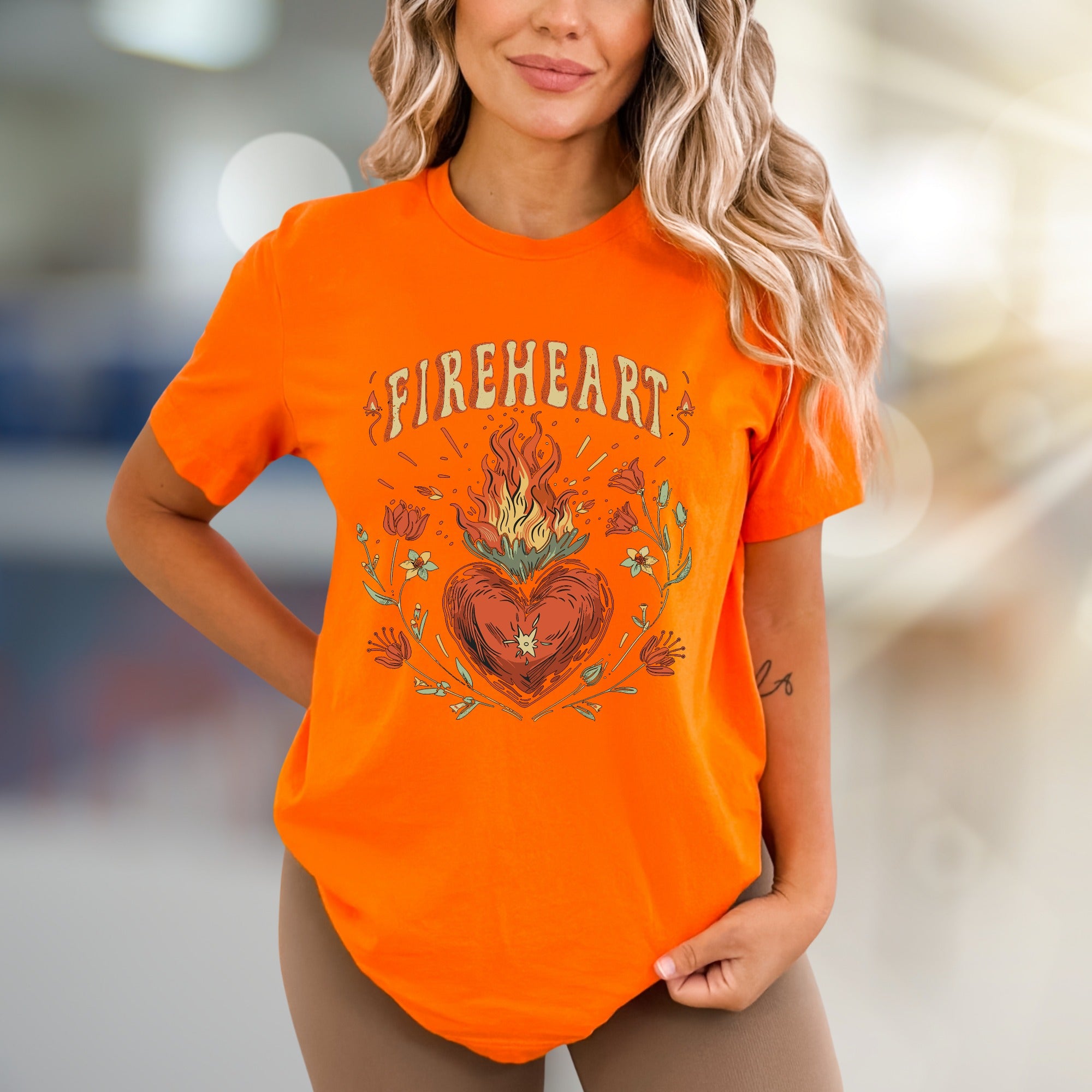 "FIREHEART" Mystical Bloom Graphic Tee, a Boho Chic Pick for Free Spirits