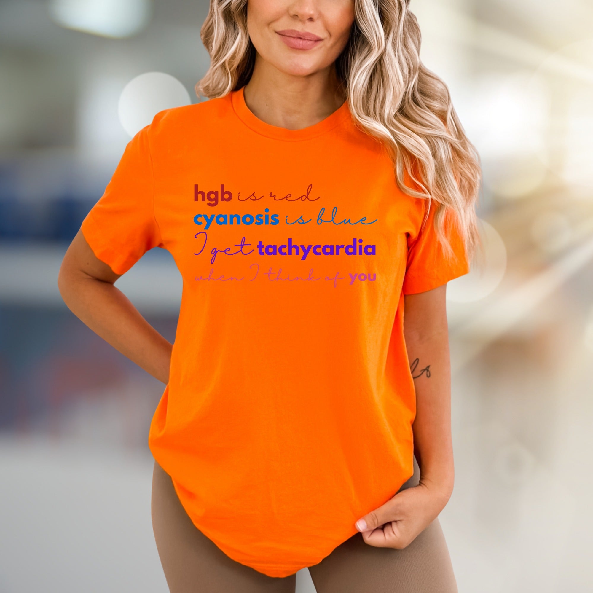 "hgb is red cyanosis is blue" Medical Love Graphic Tee, a Quirky Pick for Healthcare Pros