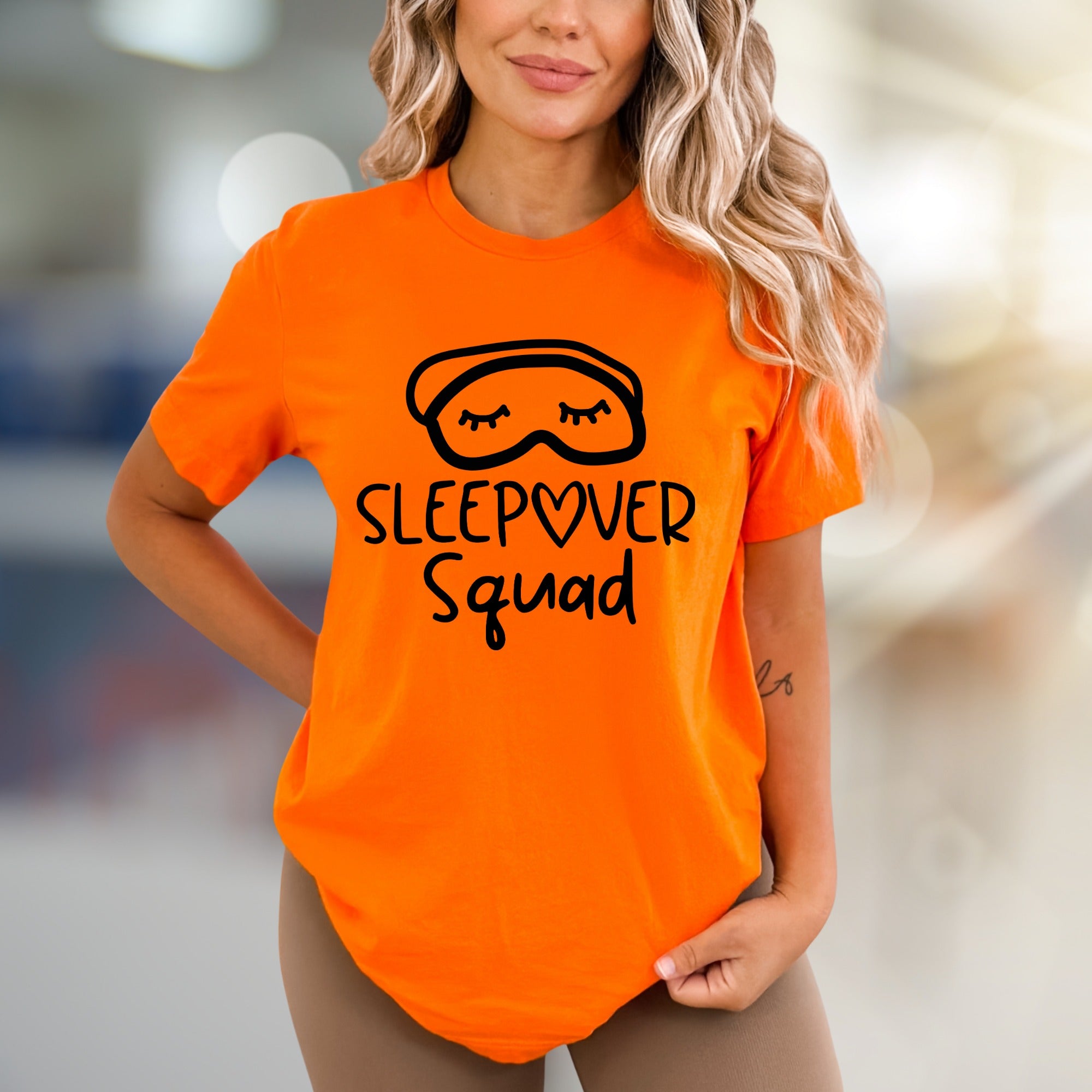 "Sleepover Squad" Eye Mask Graphic Tee, a Fun Group Pick for Friends