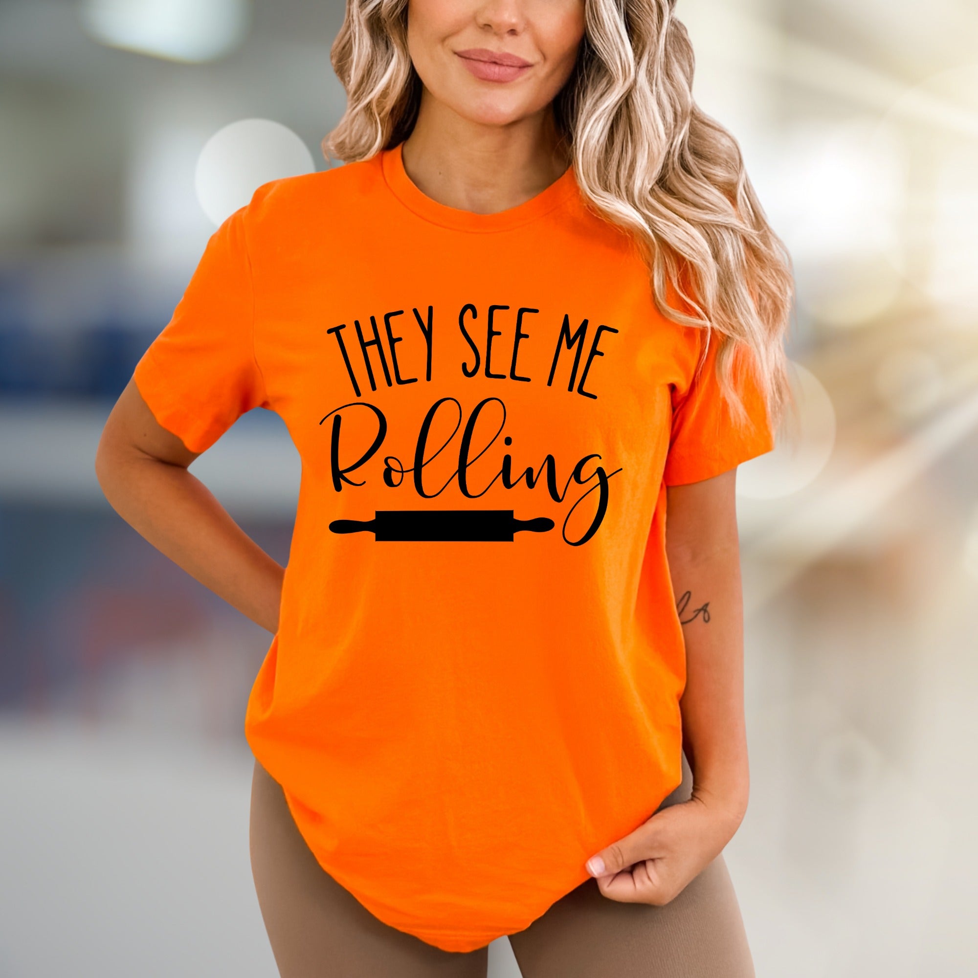 "They See Me Rolling" Baking Pun Graphic Tee, a Funny Culinary Pick for Bakers