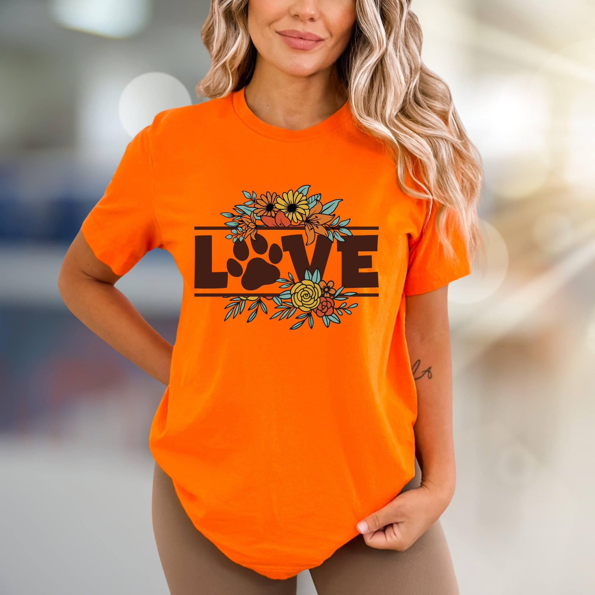 "LOVE" Floral Paw Print Graphic Tee, a Bohemian Pet Lover's Pick for Everyday Style