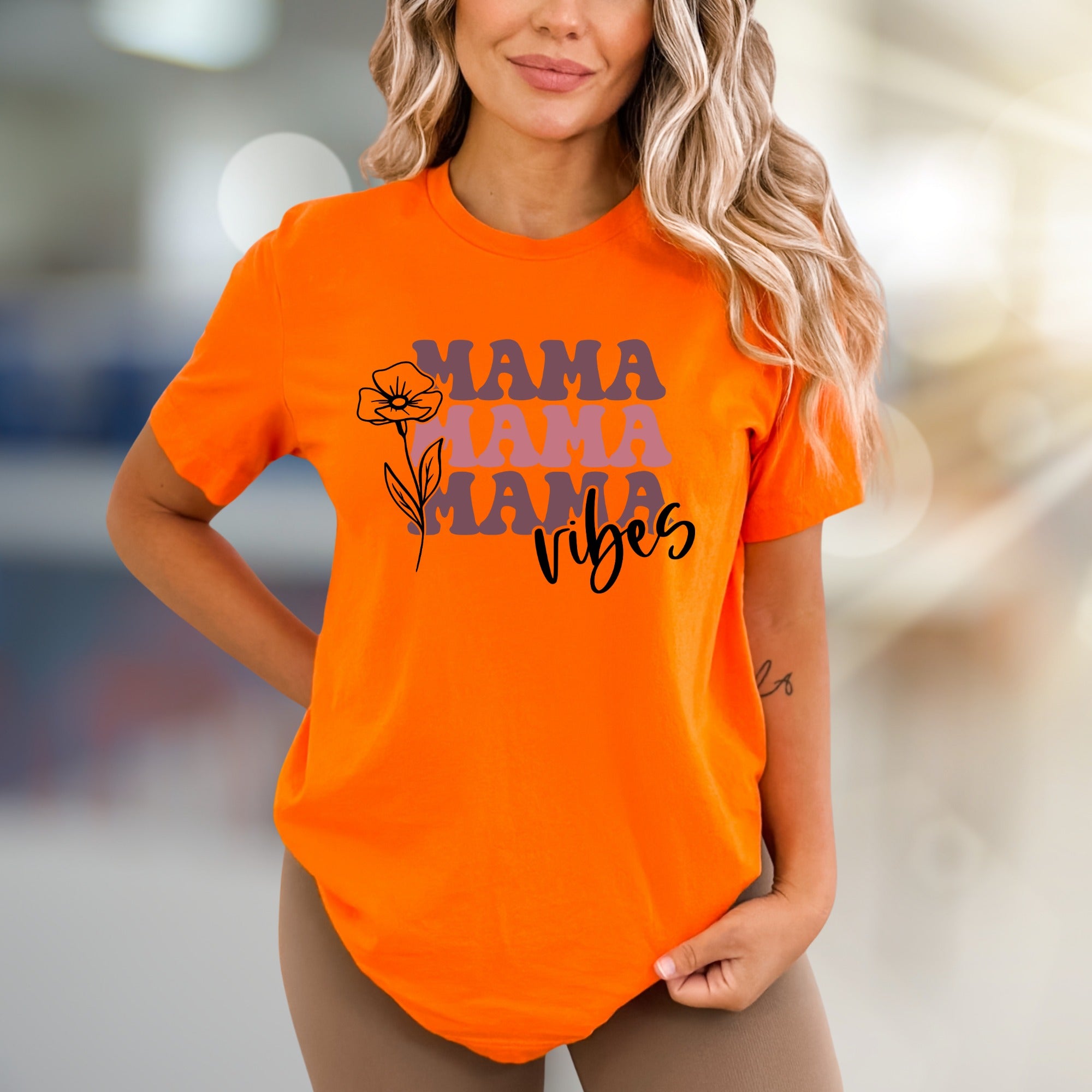 "Mama Mama Mama Vibes" Floral Graphic Tee, a Boho Chic Pick for Trendy Moms