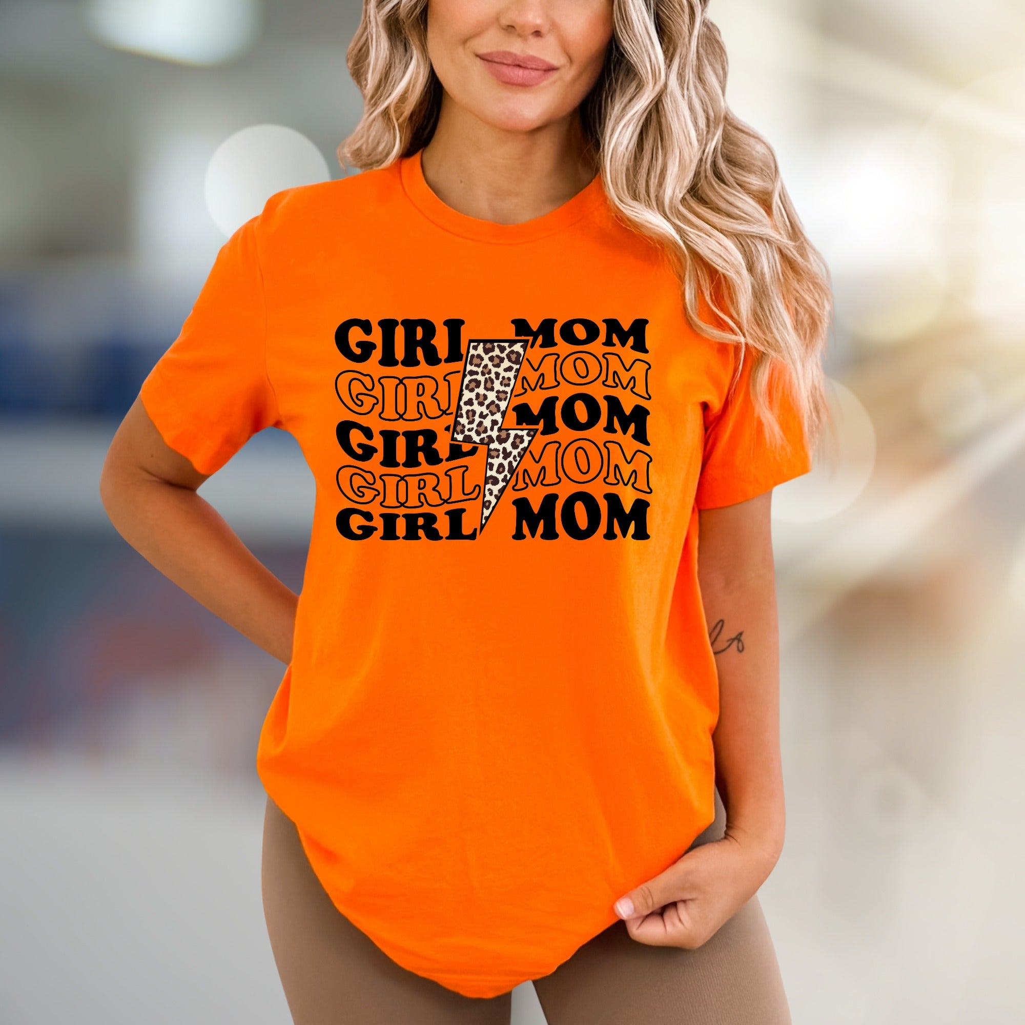 "GIRL MOM" Leopard Lightning Bolt Graphic Tee, a Strong Mama Pick for Everyday Wear